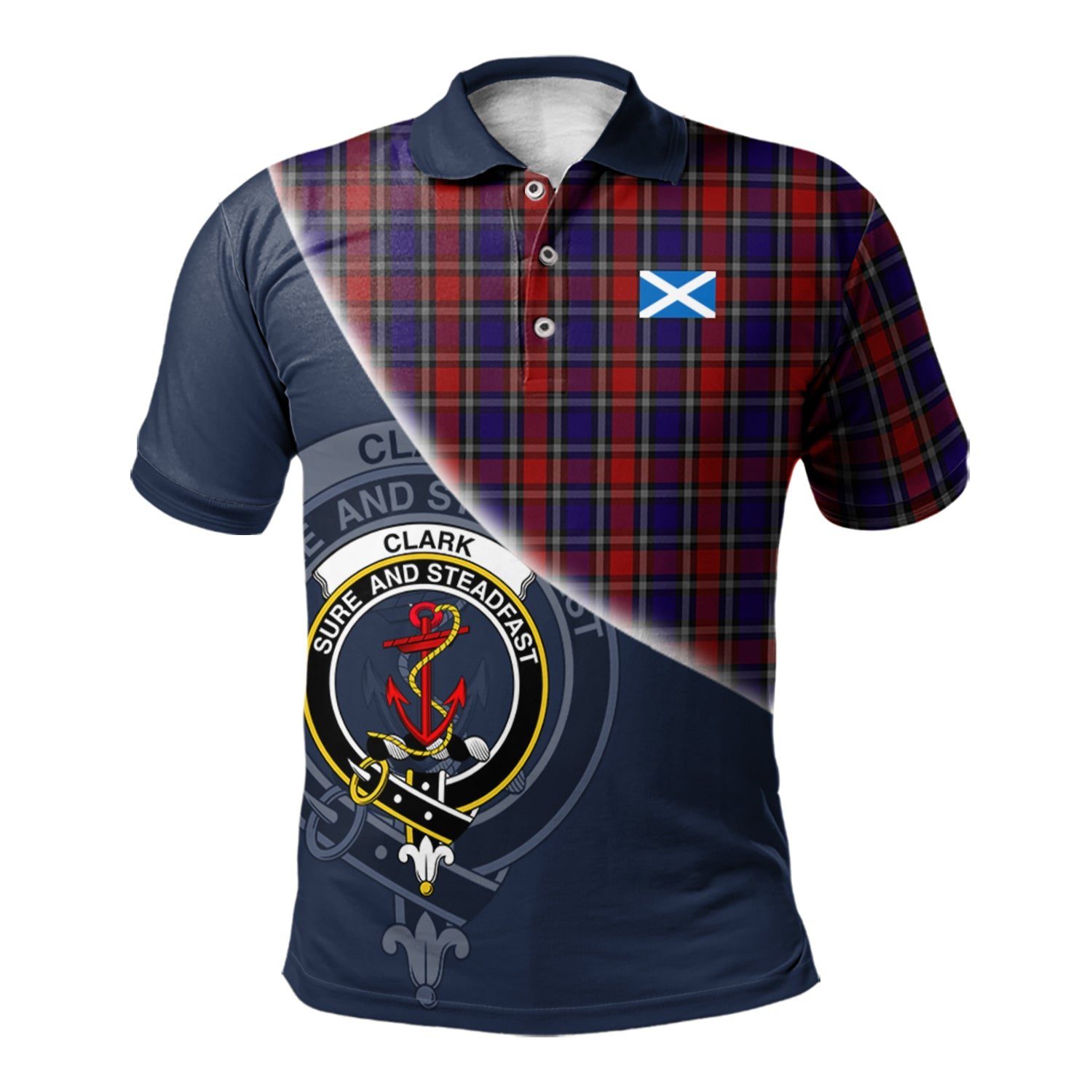 Clark Red Clan Scotland Golf Polo, Tartan Mens Polo Shirts with Scottish Flag Half Style K23