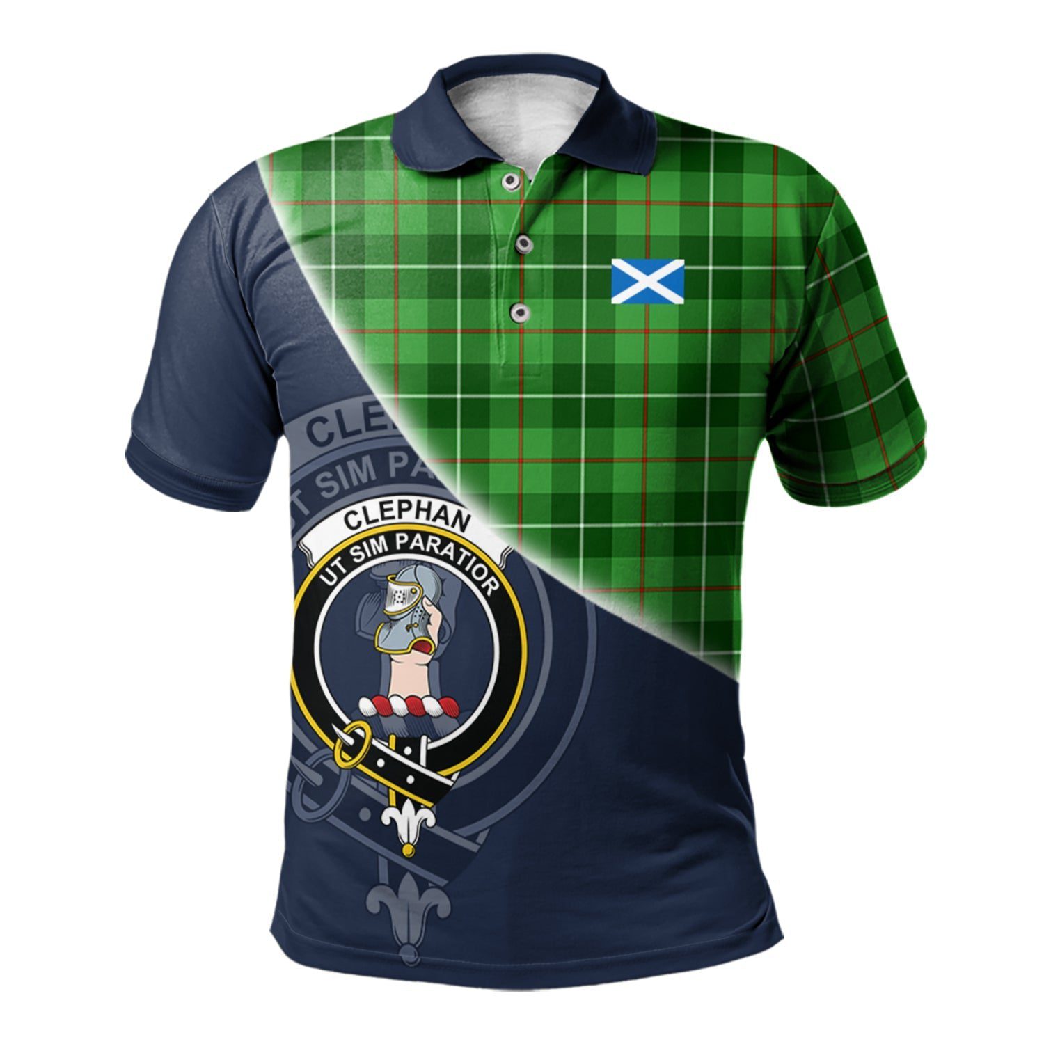 Clephan Clan Scotland Golf Polo, Tartan Mens Polo Shirts with Scottish Flag Half Style K23