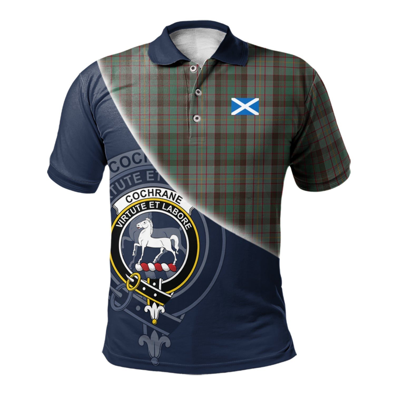 Cochrane Hunting Clan Scotland Golf Polo, Tartan Mens Polo Shirts with Scottish Flag Half Style K23