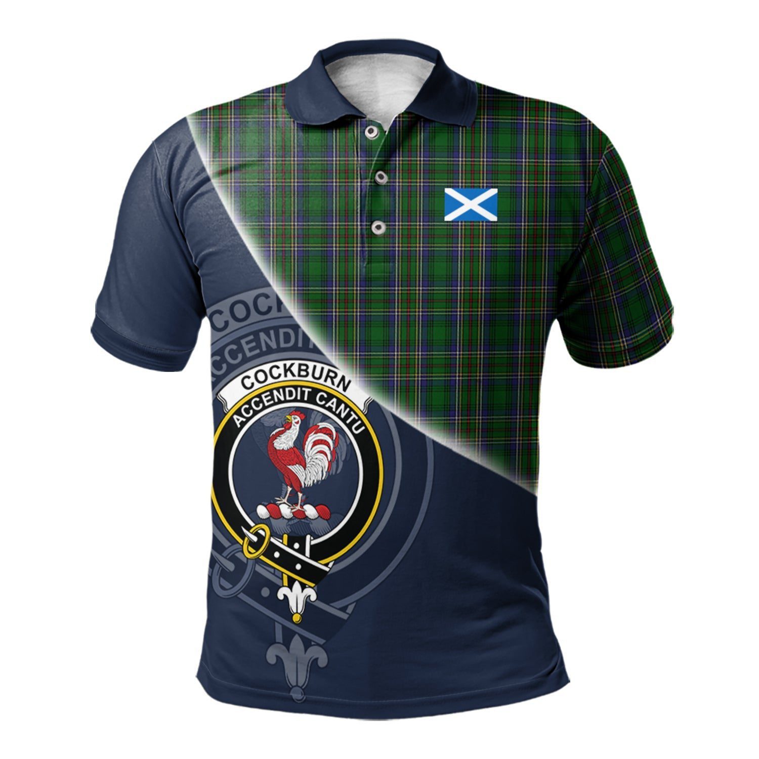 Cockburn Clan Scotland Golf Polo, Tartan Mens Polo Shirts with Scottish Flag Half Style K23