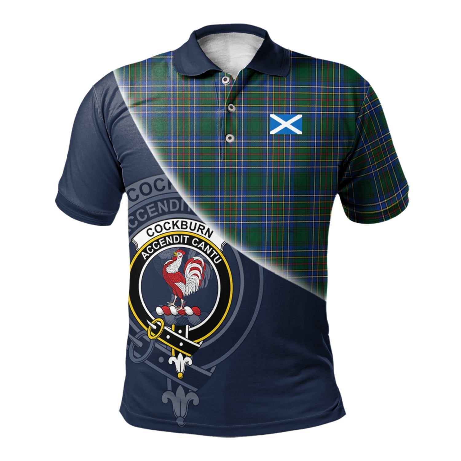 Cockburn Ancient Clan Scotland Golf Polo, Tartan Mens Polo Shirts with Scottish Flag Half Style K23