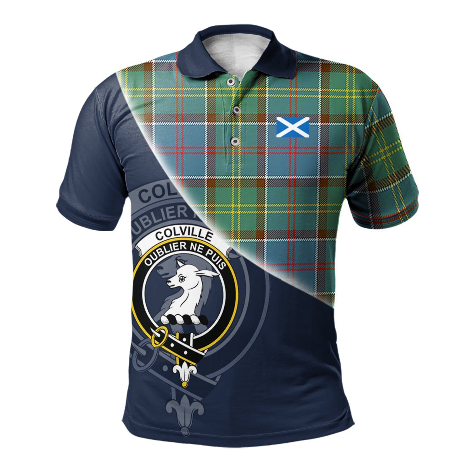 Colville Clan Scotland Golf Polo, Tartan Mens Polo Shirts with Scottish Flag Half Style K23