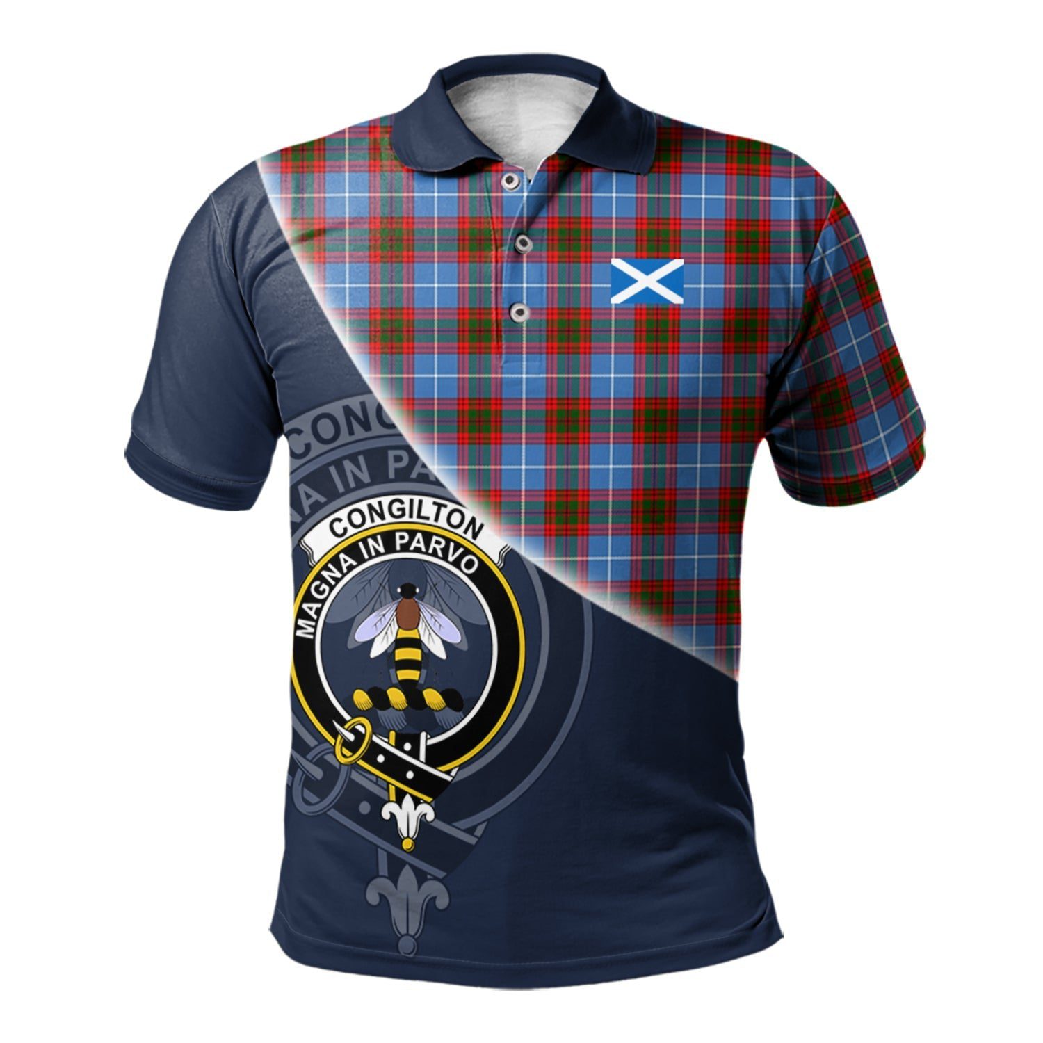 Congilton Clan Scotland Golf Polo, Tartan Mens Polo Shirts with Scottish Flag Half Style K23