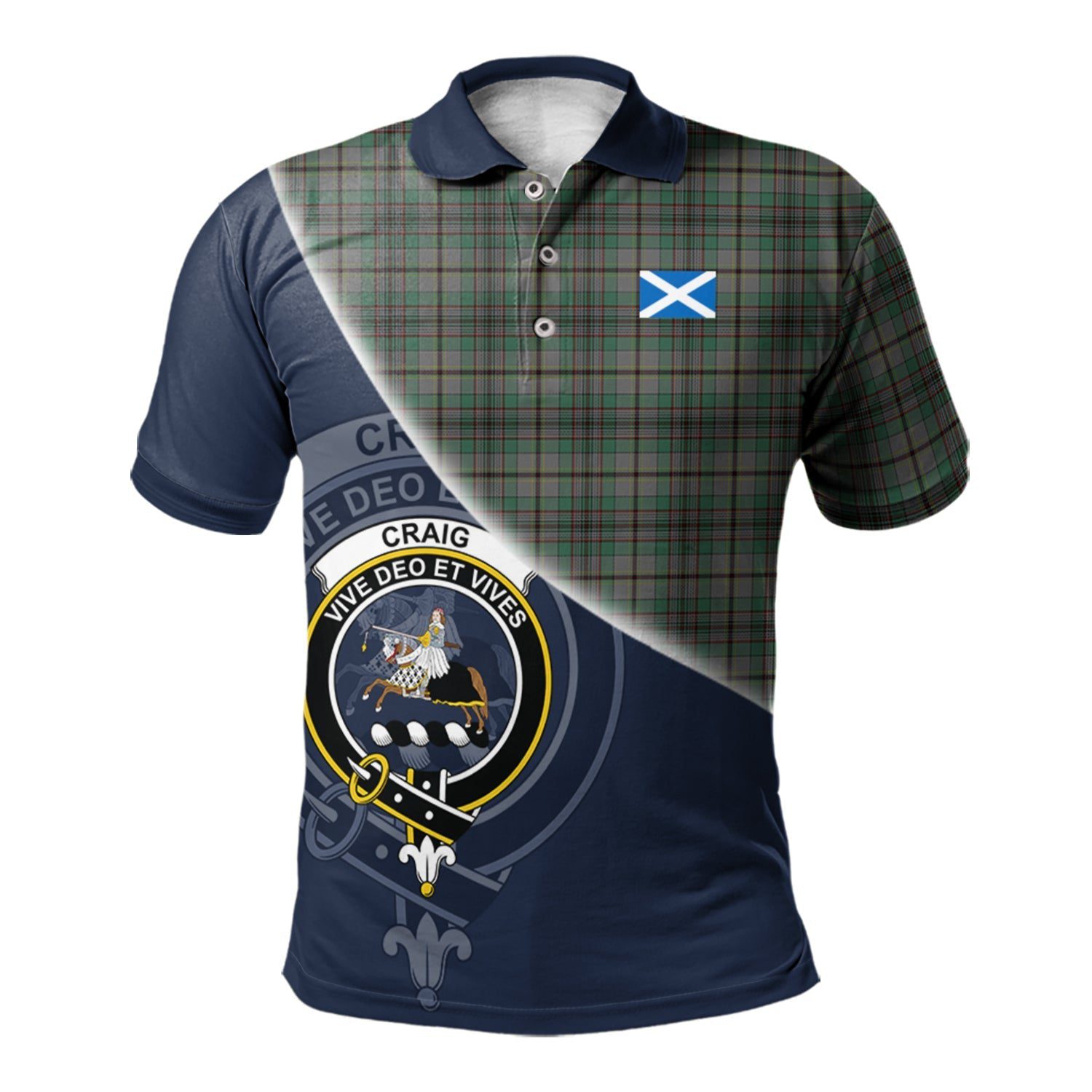 Craig Clan Scotland Golf Polo, Tartan Mens Polo Shirts with Scottish Flag Half Style K23