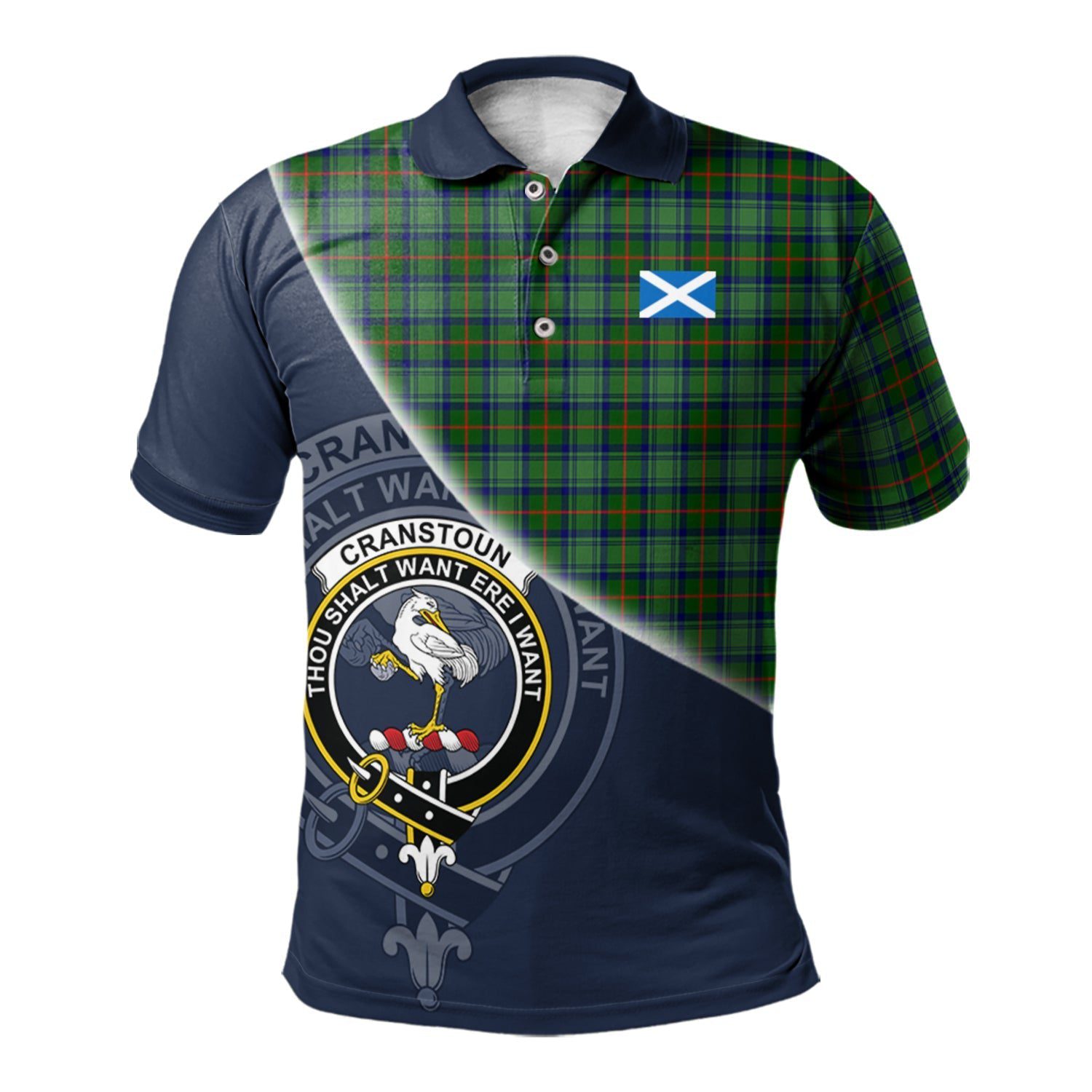 Cranstoun Clan Scotland Golf Polo, Tartan Mens Polo Shirts with Scottish Flag Half Style K23