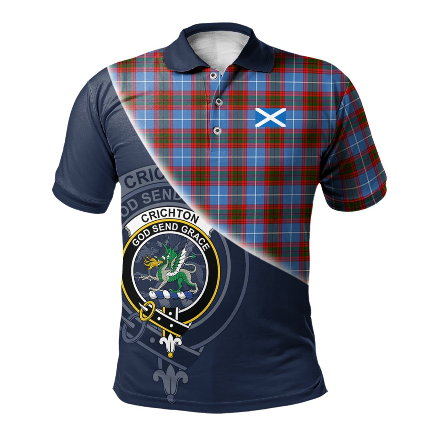 Crichton Clan Scotland Golf Polo, Tartan Mens Polo Shirts with Scottish Flag Half Style K23