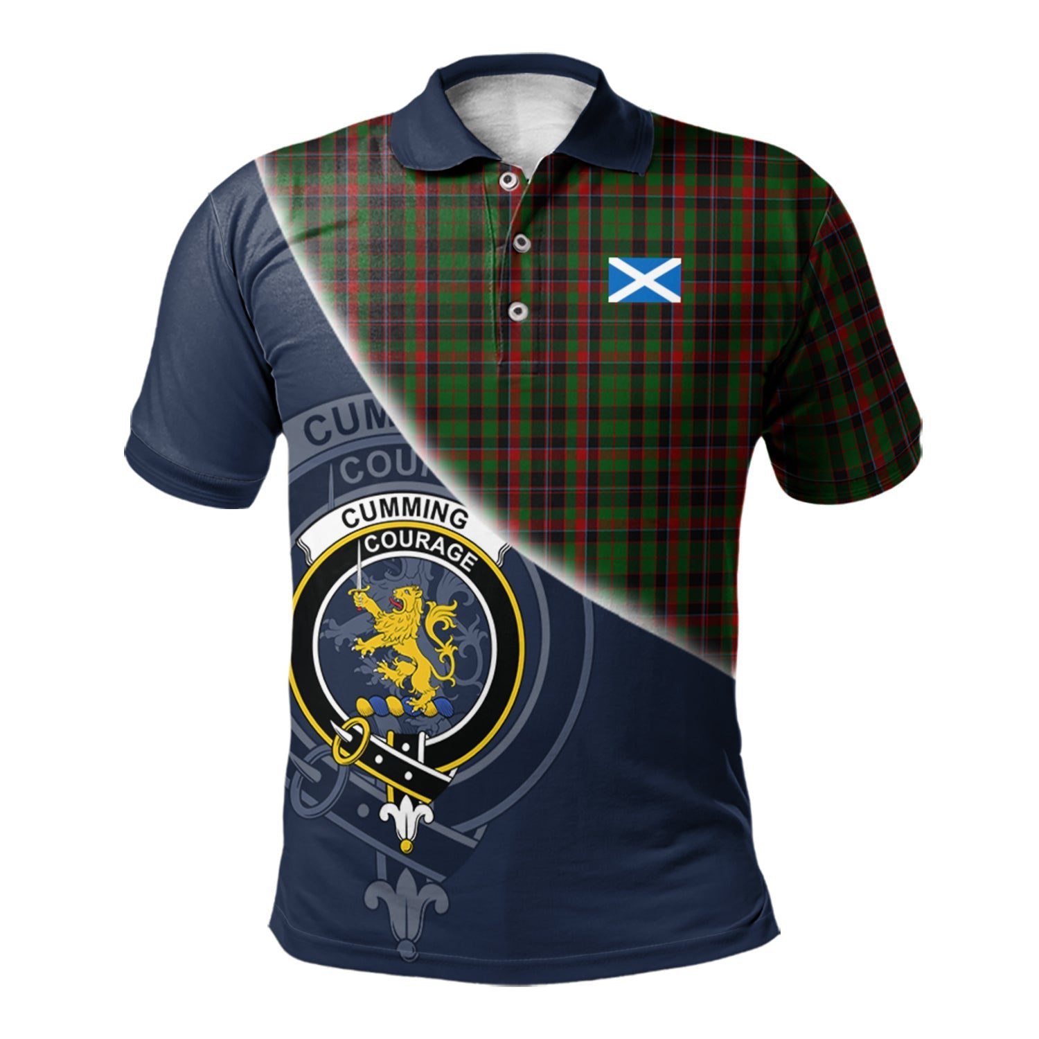 Cumming Hunting Clan Scotland Golf Polo, Tartan Mens Polo Shirts with Scottish Flag Half Style K23