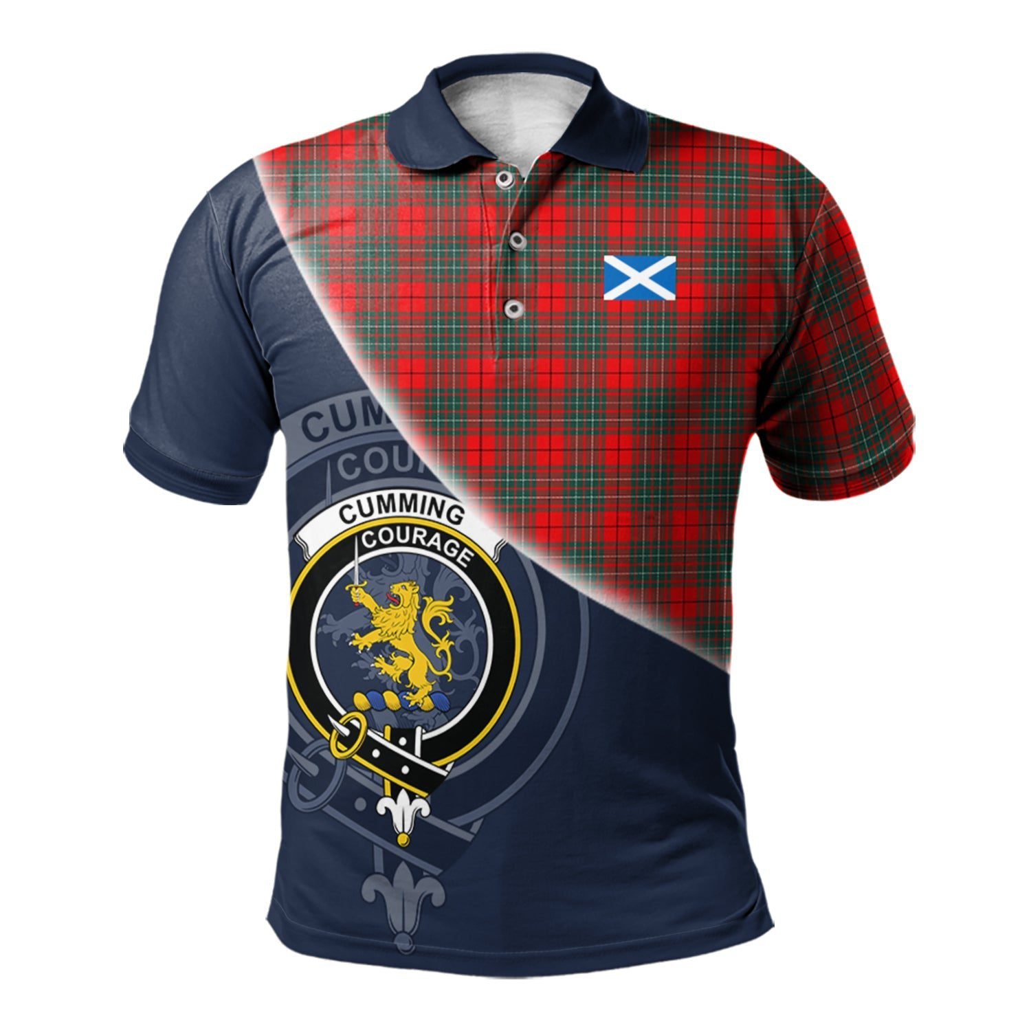 Cumming Modern Clan Scotland Golf Polo, Tartan Mens Polo Shirts with Scottish Flag Half Style K23