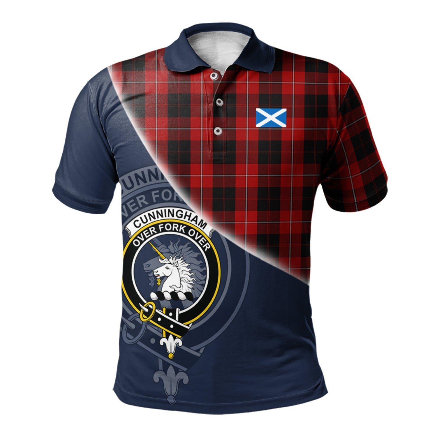 Cunningham Clan Scotland Golf Polo, Tartan Mens Polo Shirts with Scottish Flag Half Style K23