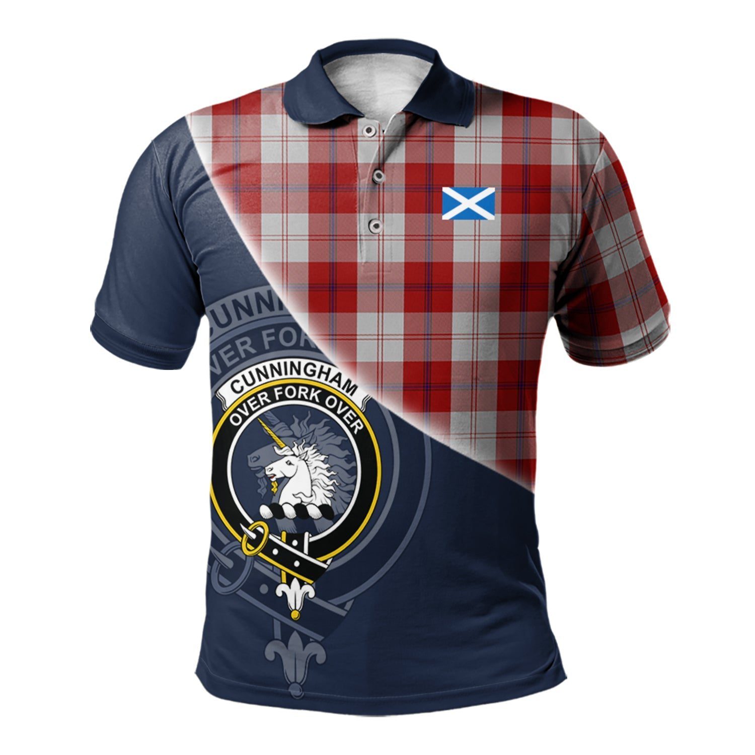 Cunningham Dress Clan Scotland Golf Polo, Tartan Mens Polo Shirts with Scottish Flag Half Style K23