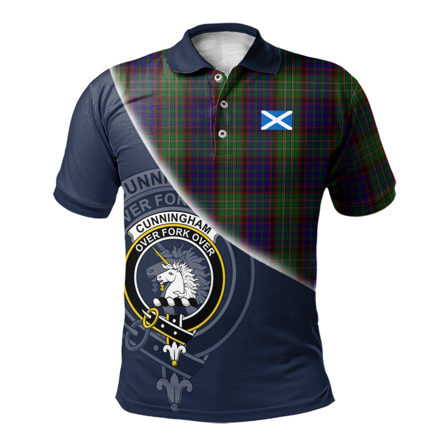 Cunningham Hunting Clan Scotland Golf Polo, Tartan Mens Polo Shirts with Scottish Flag Half Style K23