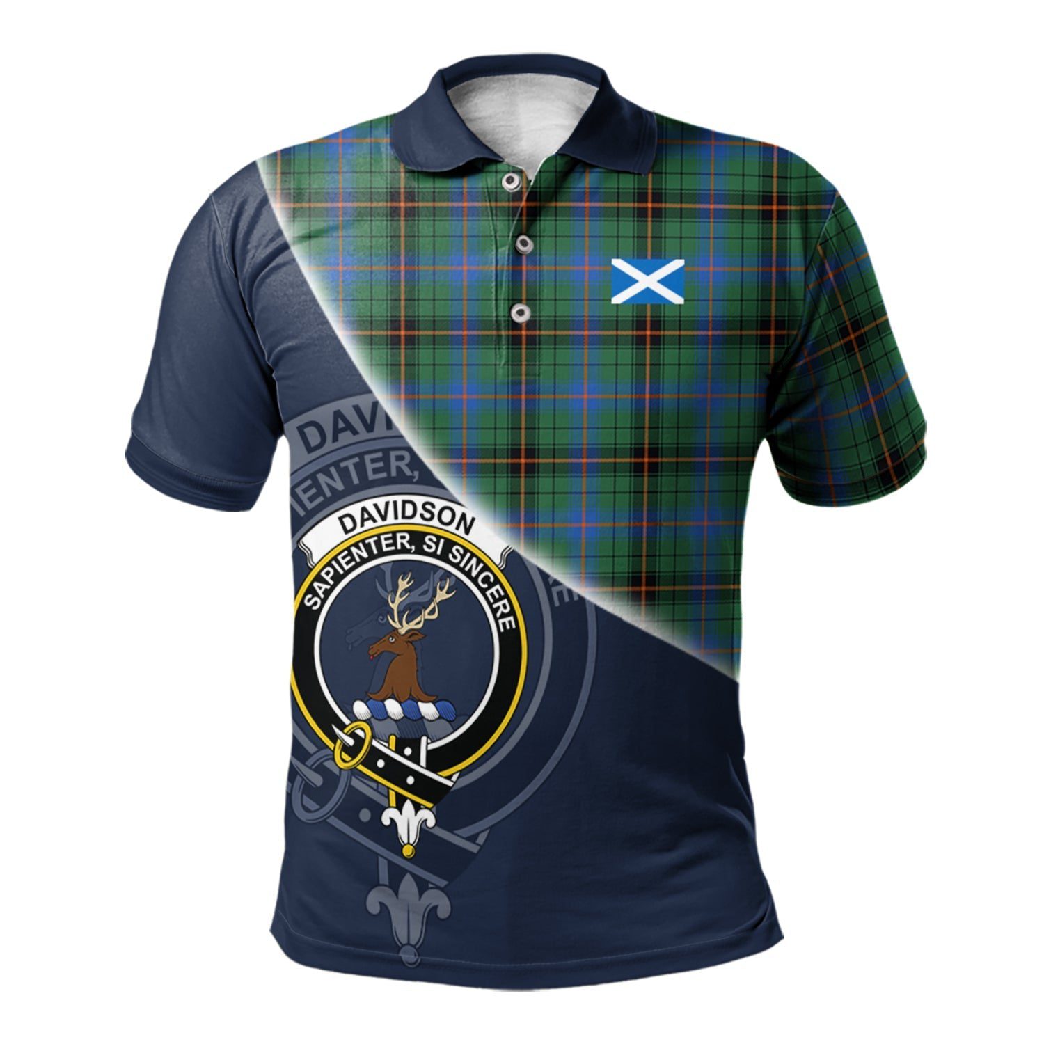 Davidson Ancient Clan Scotland Golf Polo, Tartan Mens Polo Shirts with Scottish Flag Half Style K23