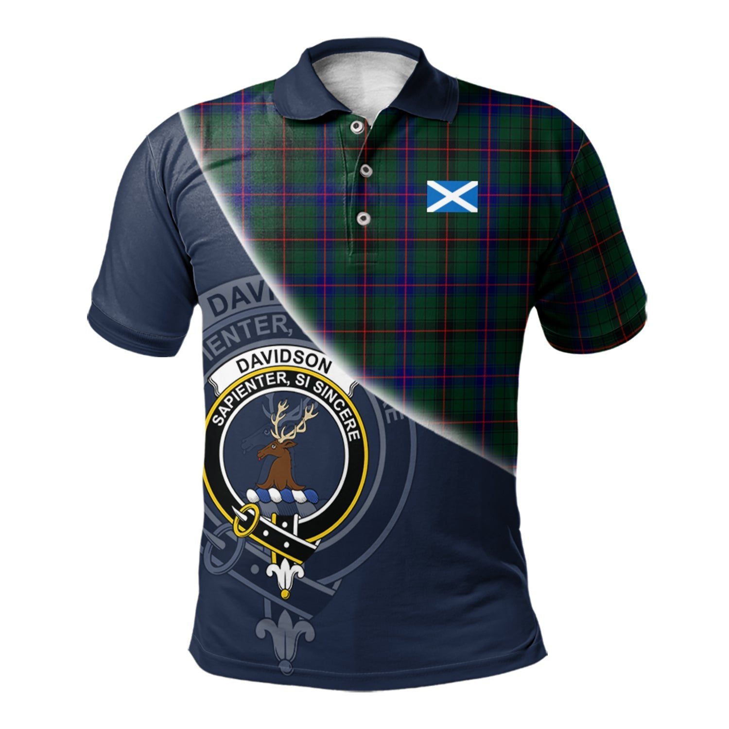 Davidson Modern Clan Scotland Golf Polo, Tartan Mens Polo Shirts with Scottish Flag Half Style K23