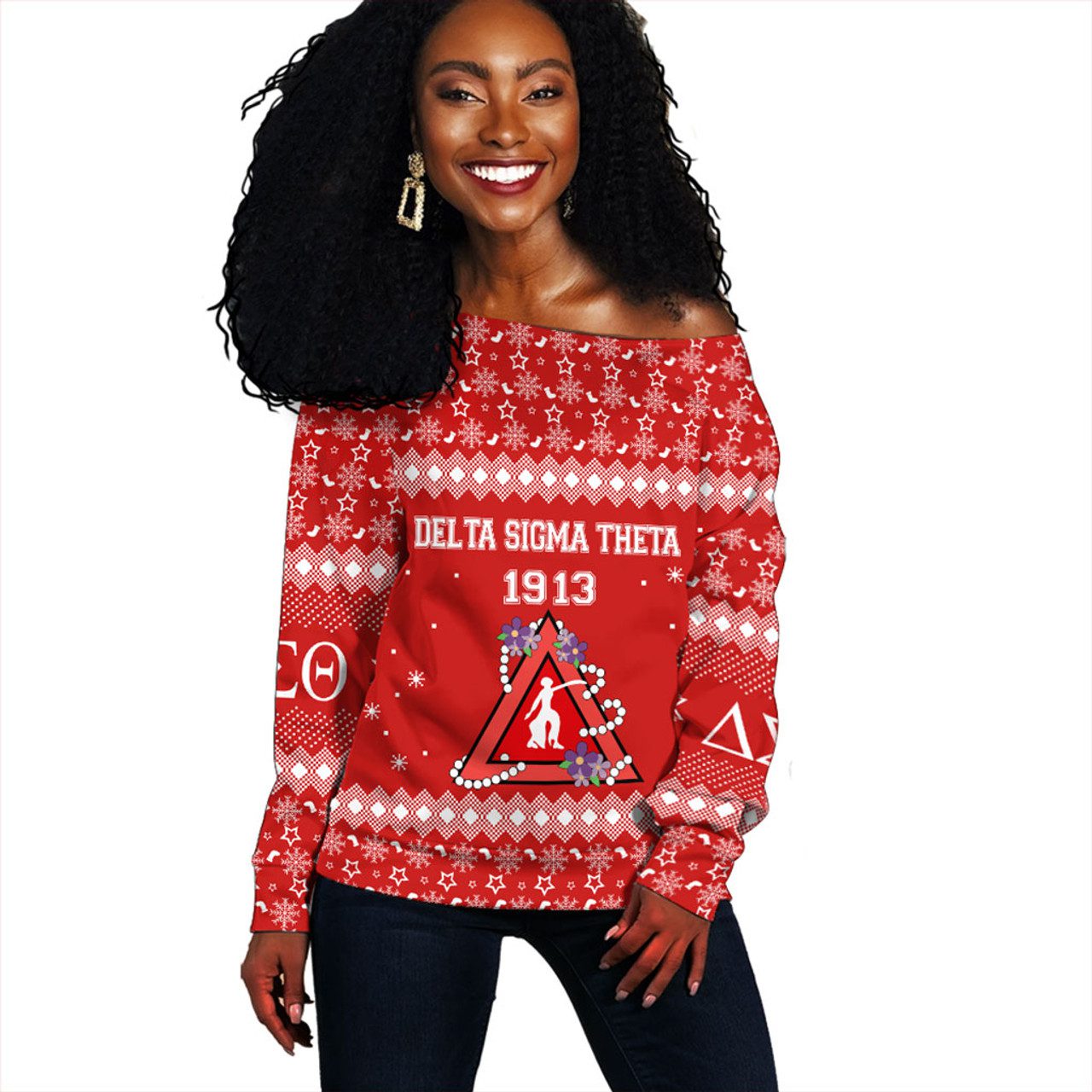 Delta Sigma Theta Off Shoulder Sweatshirt Christmas Greek Life
