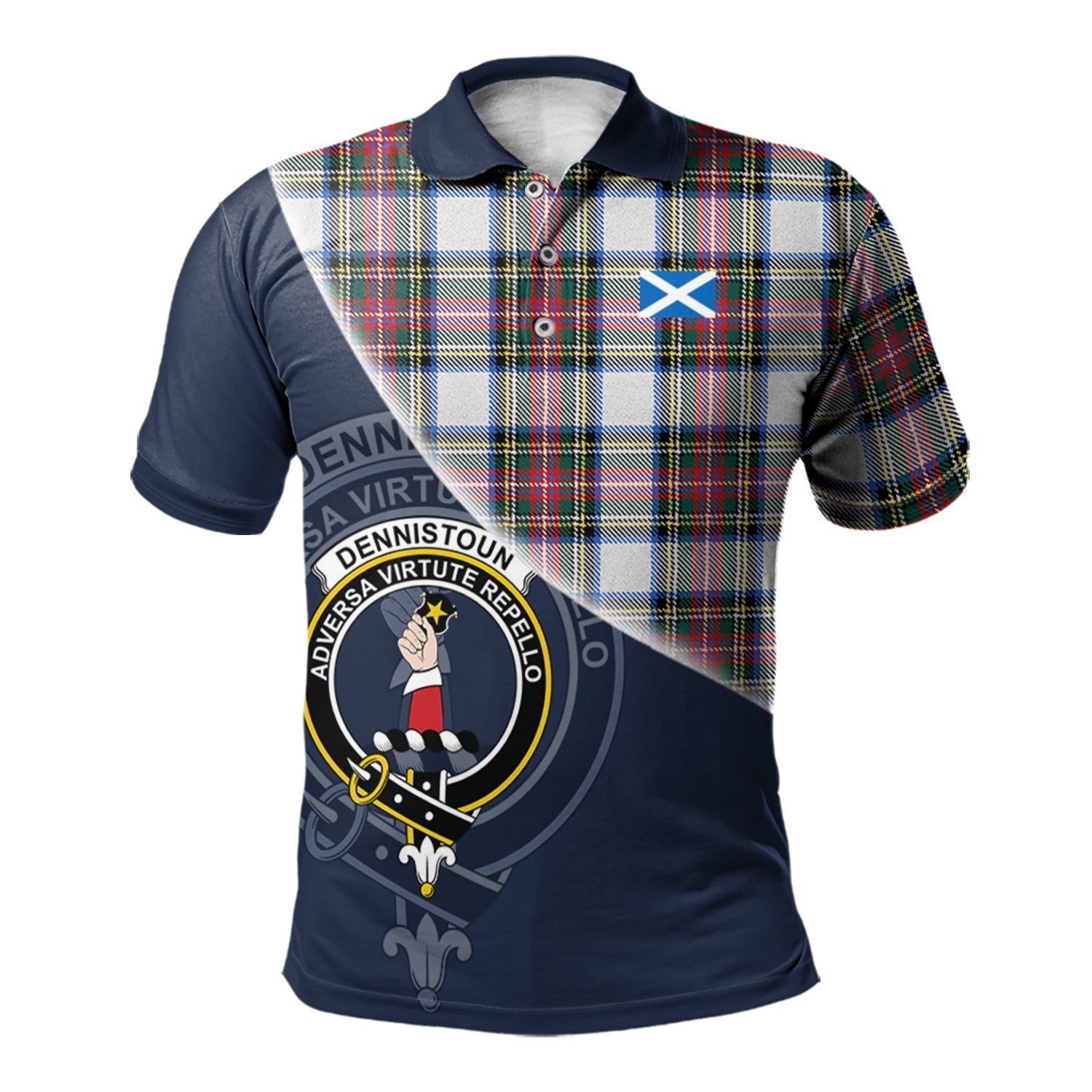 Dennistoun Clan Scotland Golf Polo, Tartan Mens Polo Shirts with Scottish Flag Half Style K23