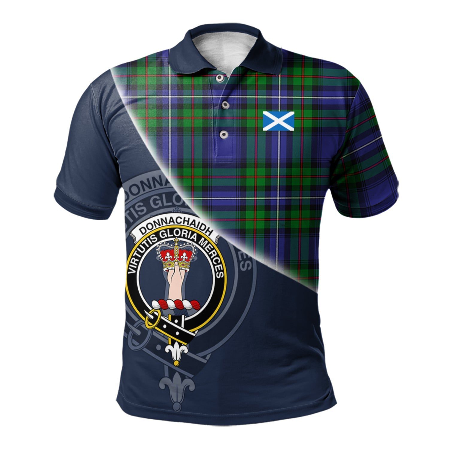 Donnachaidh Clan Scotland Golf Polo, Tartan Mens Polo Shirts with Scottish Flag Half Style K23