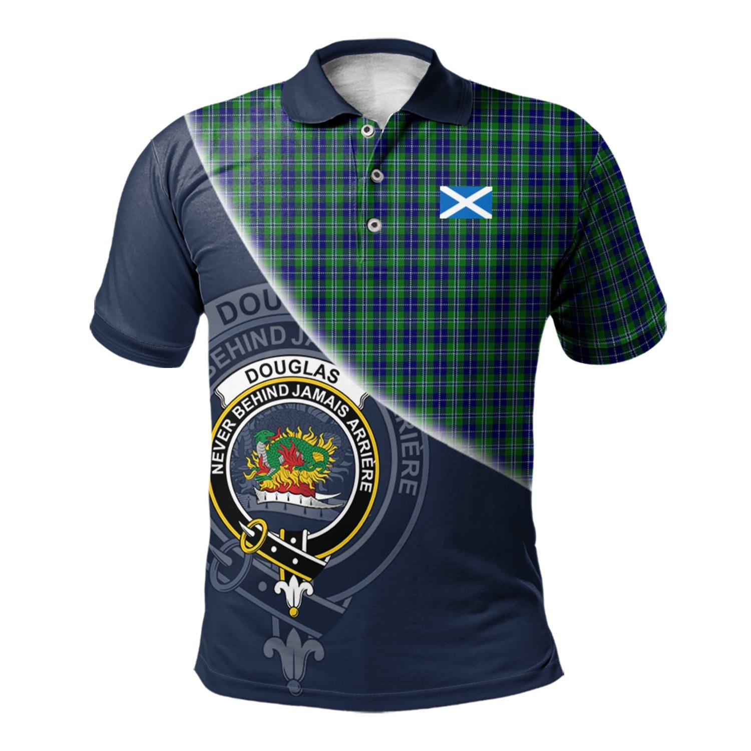 Douglas Clan Scotland Golf Polo, Tartan Mens Polo Shirts with Scottish Flag Half Style K23
