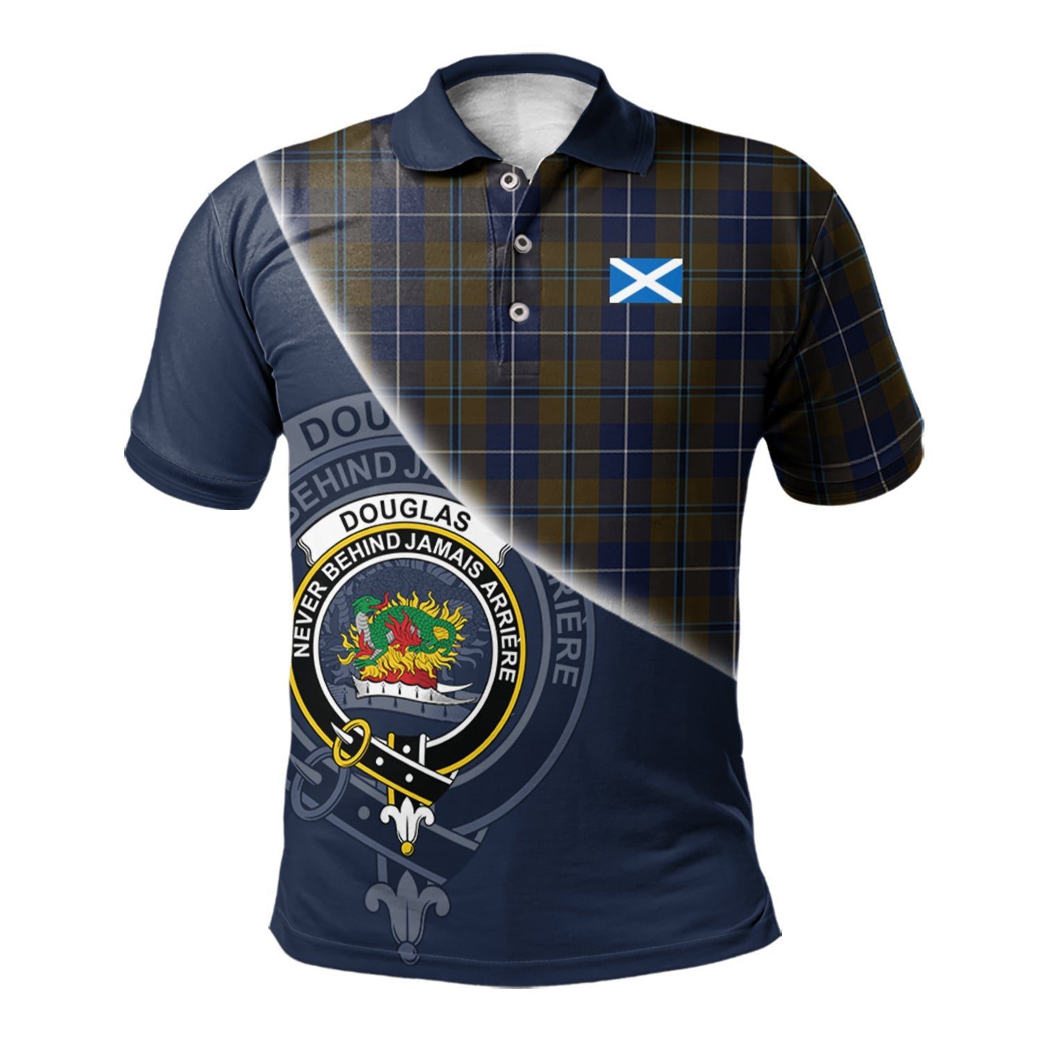 Douglas Brown Clan Scotland Golf Polo, Tartan Mens Polo Shirts with Scottish Flag Half Style K23