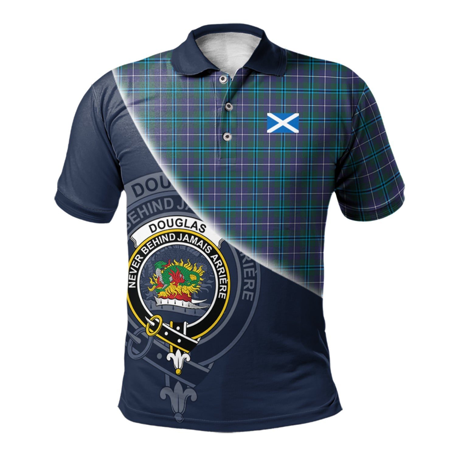 Douglas Modern Clan Scotland Golf Polo, Tartan Mens Polo Shirts with Scottish Flag Half Style K23