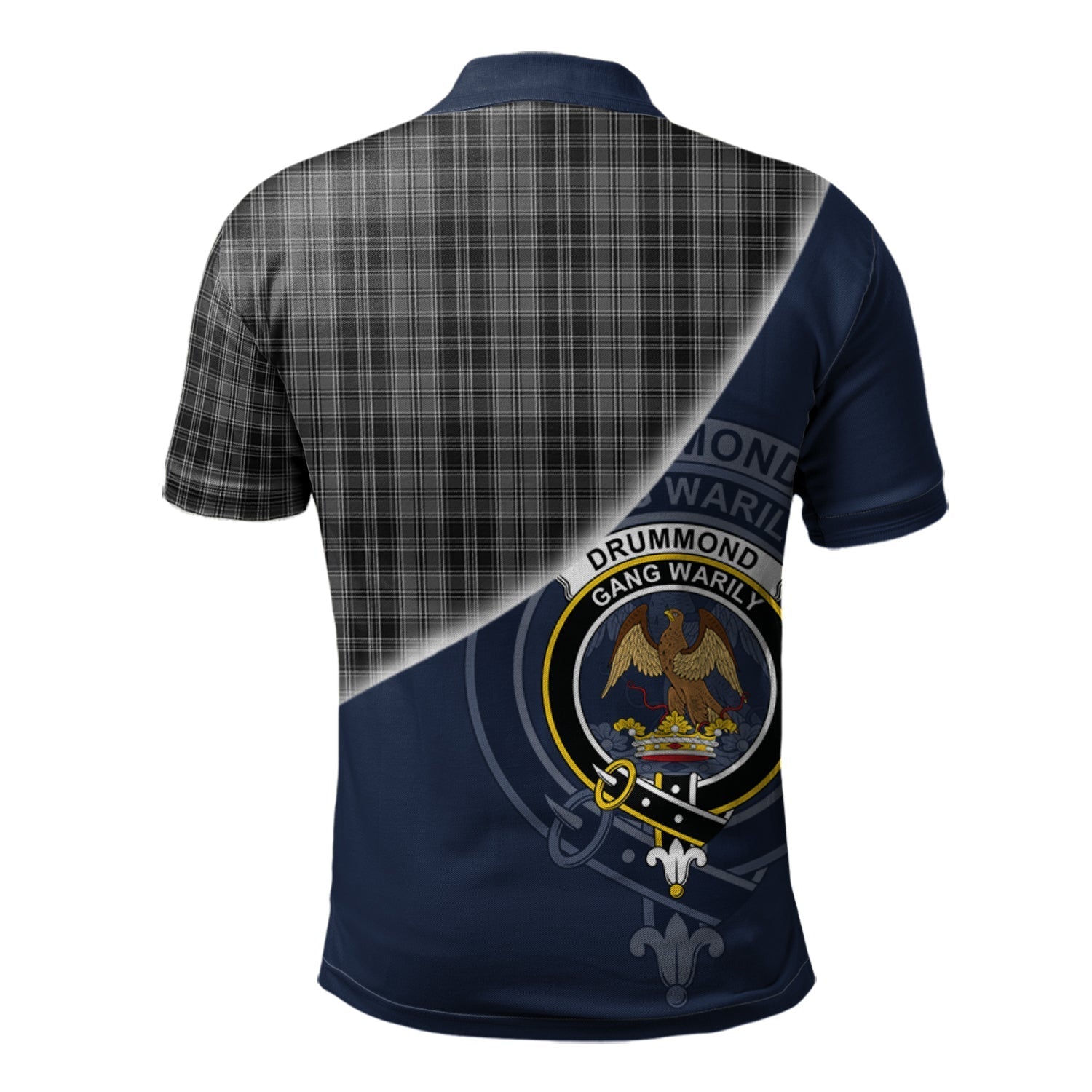 Drummond Grey Clan Scotland Golf Polo, Tartan Mens Polo Shirts with Scottish Flag Half Style K23