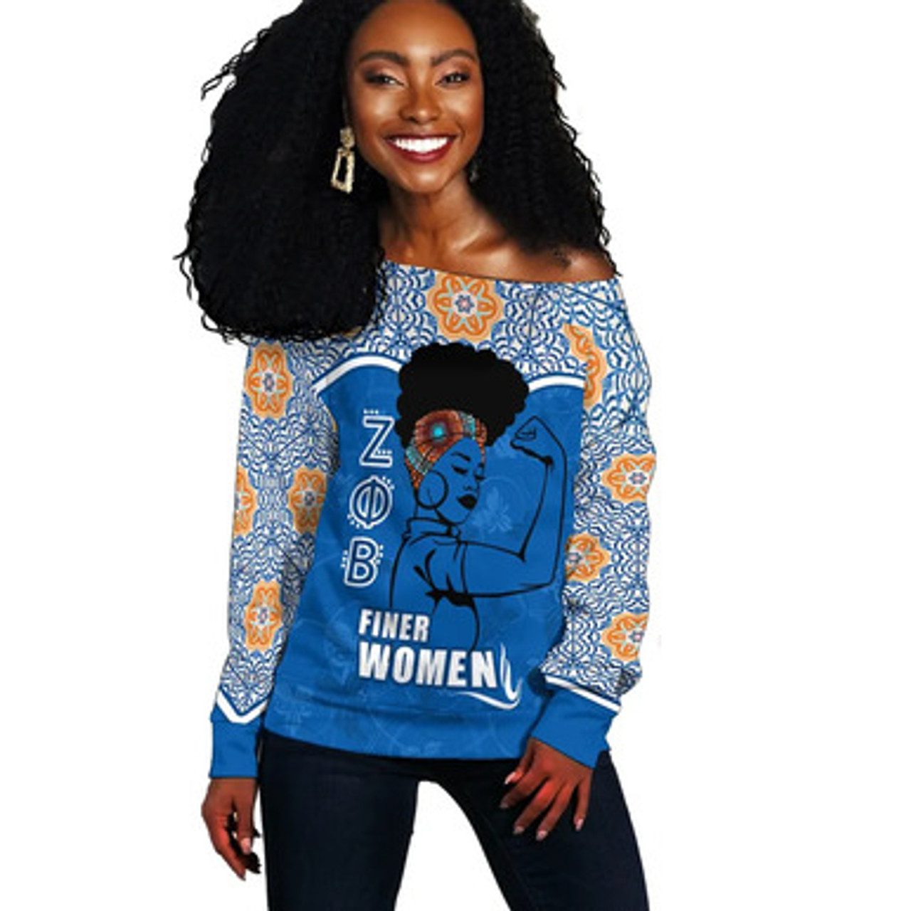 Finer Women African Off Shoulder Sweater – Zeta Phi Beta