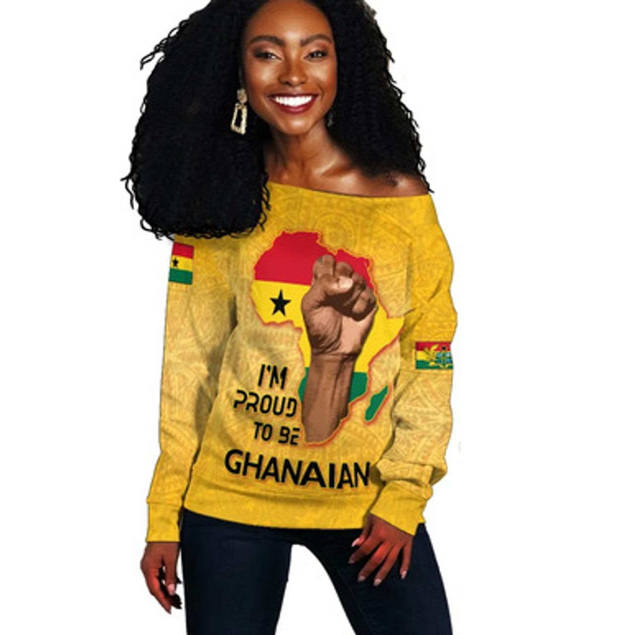 Ghana Off Shoulder Sweater. Ghana Africa Freedom Day
