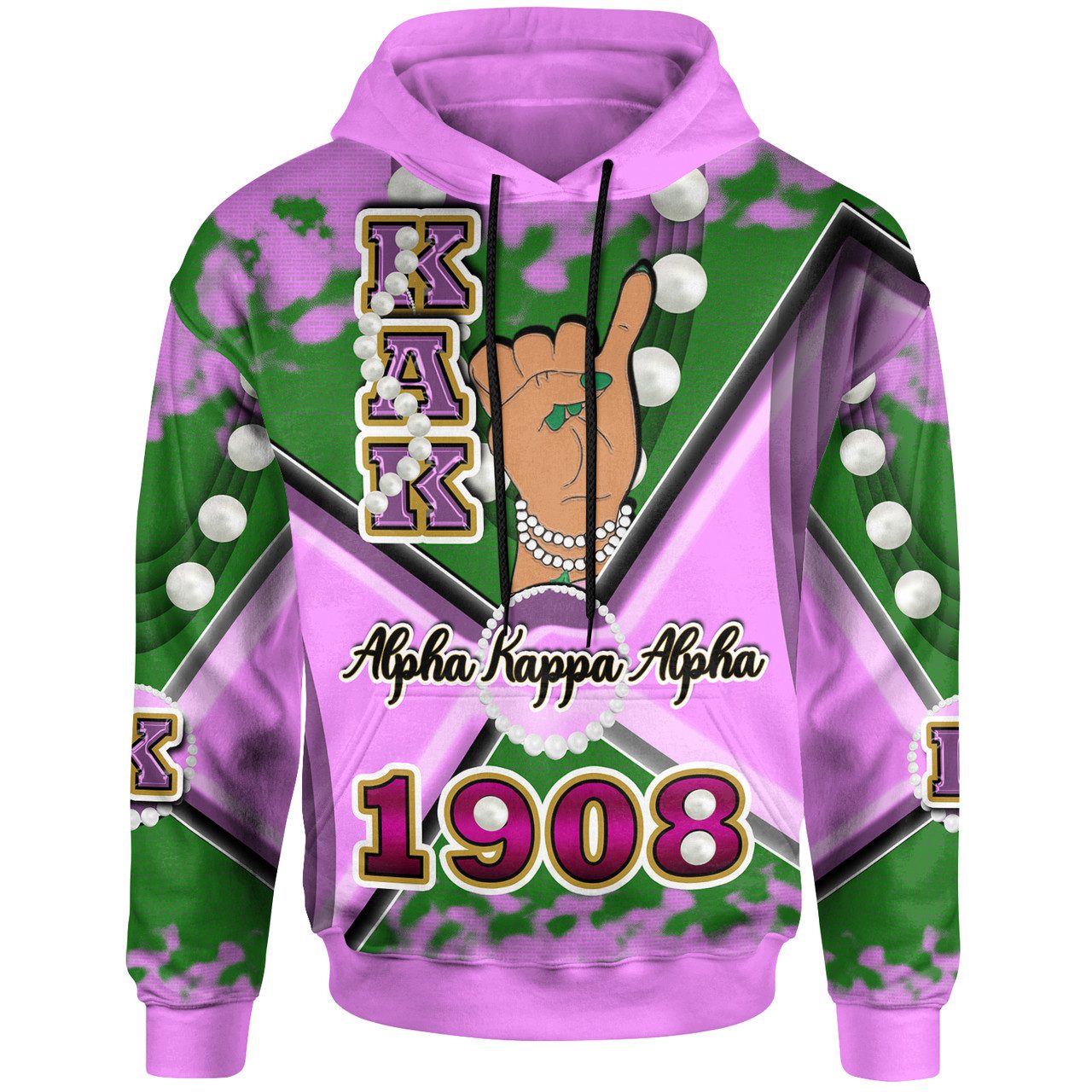 Alpha Kappa Alpha Hoodie – Custom Alpha Kappa Alpha Hand With Pearl 1908 Hoodie