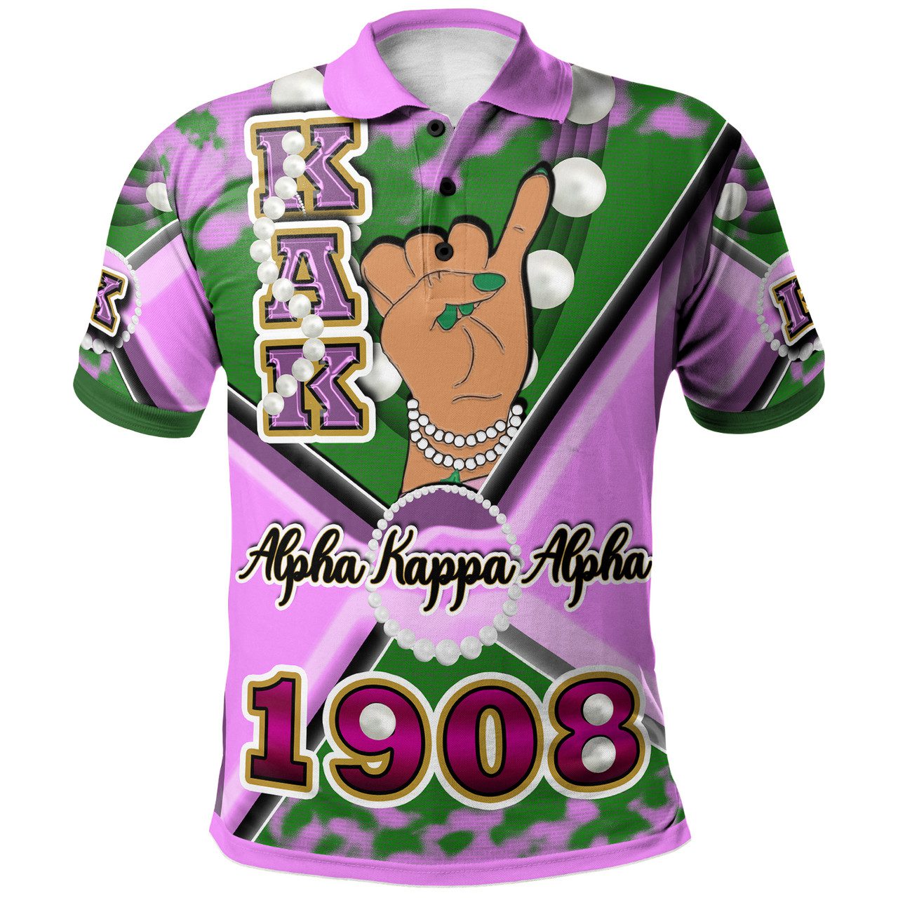 Alpha Kappa Alpha Polo Shirt – Custom Alpha Kappa Alpha Hand With Pearl 1908 Polo Shirt