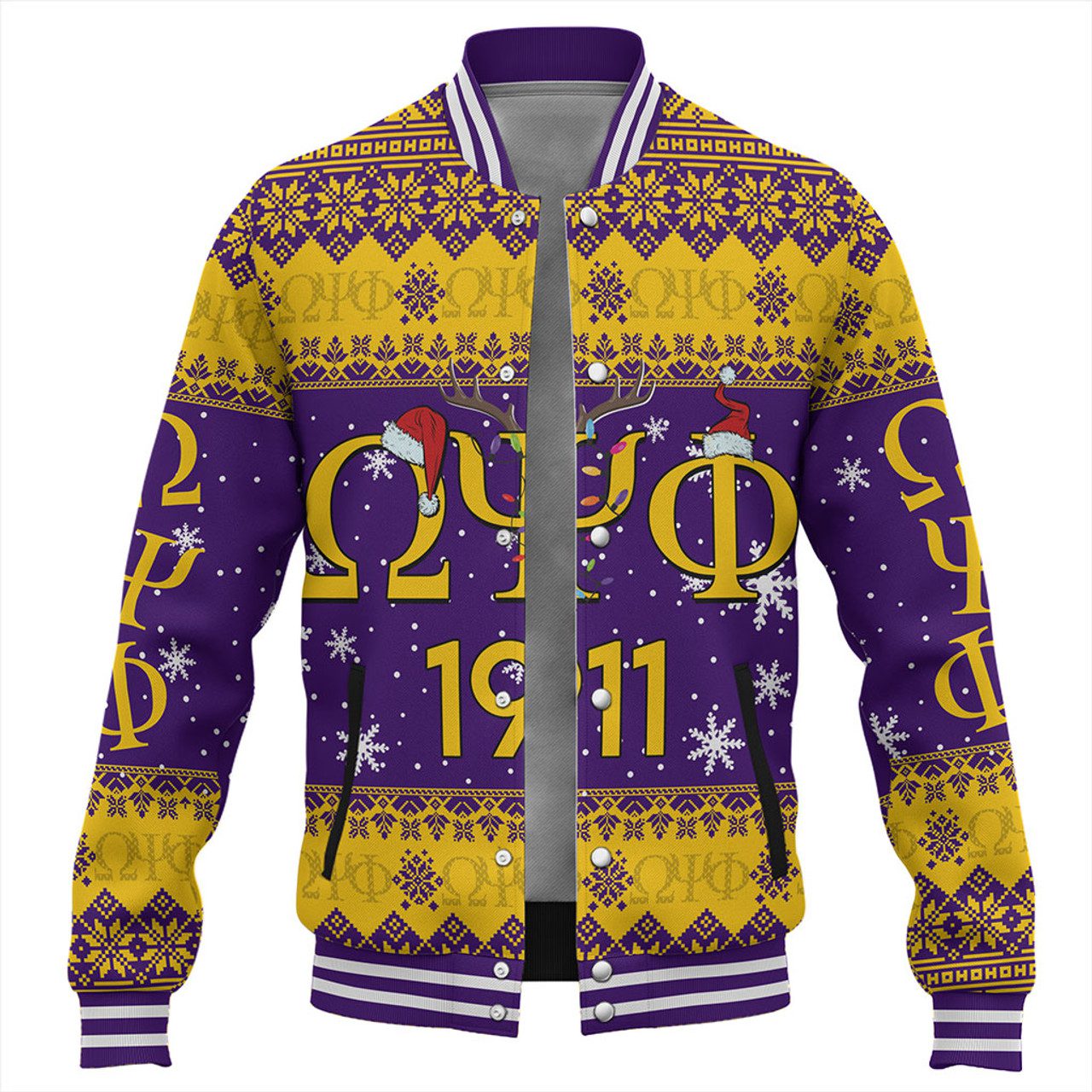 Omega Psi Phi Baseball Jacket Christmas Symbols Design