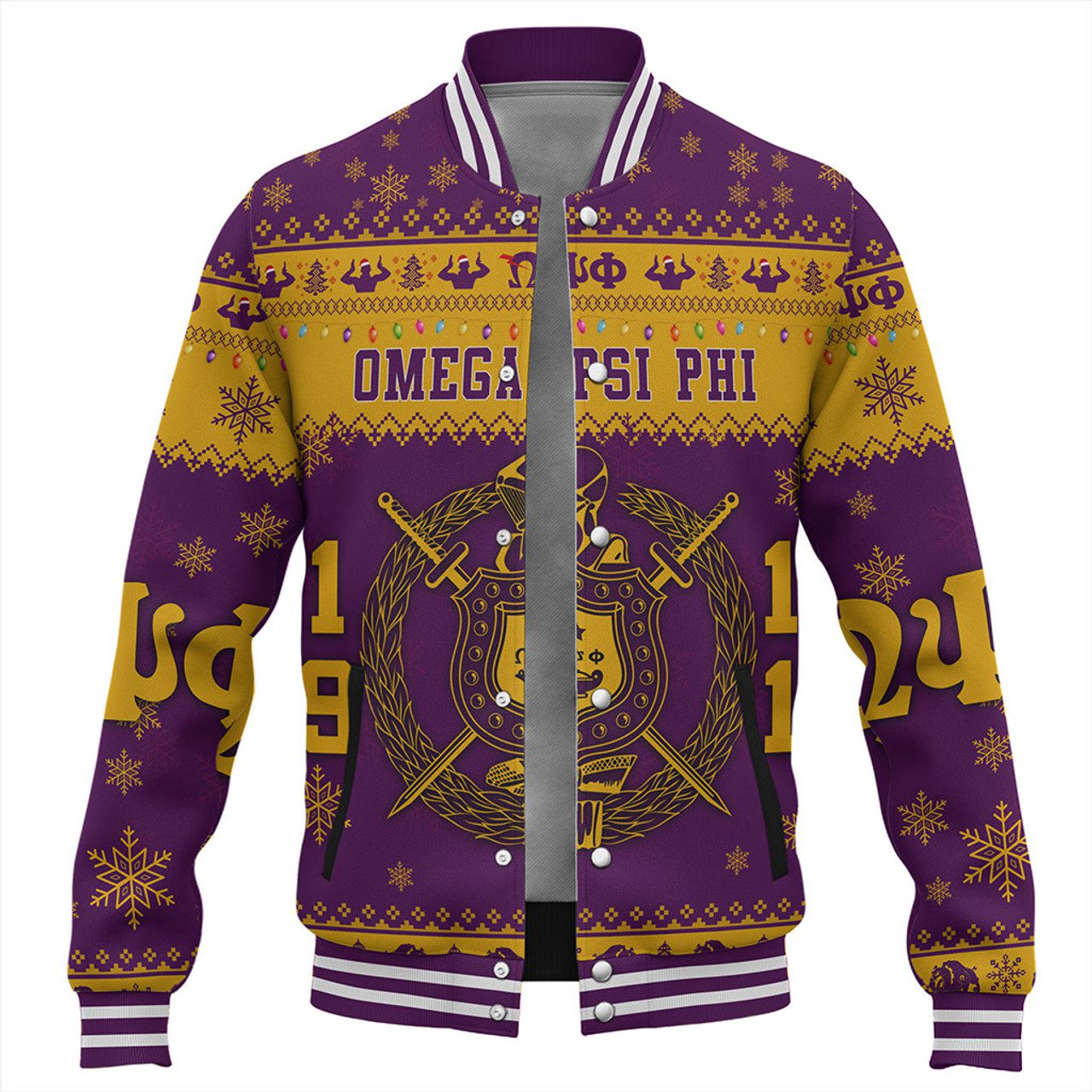 Omega Psi Phi Baseball Jacket Christmas Style Pattern