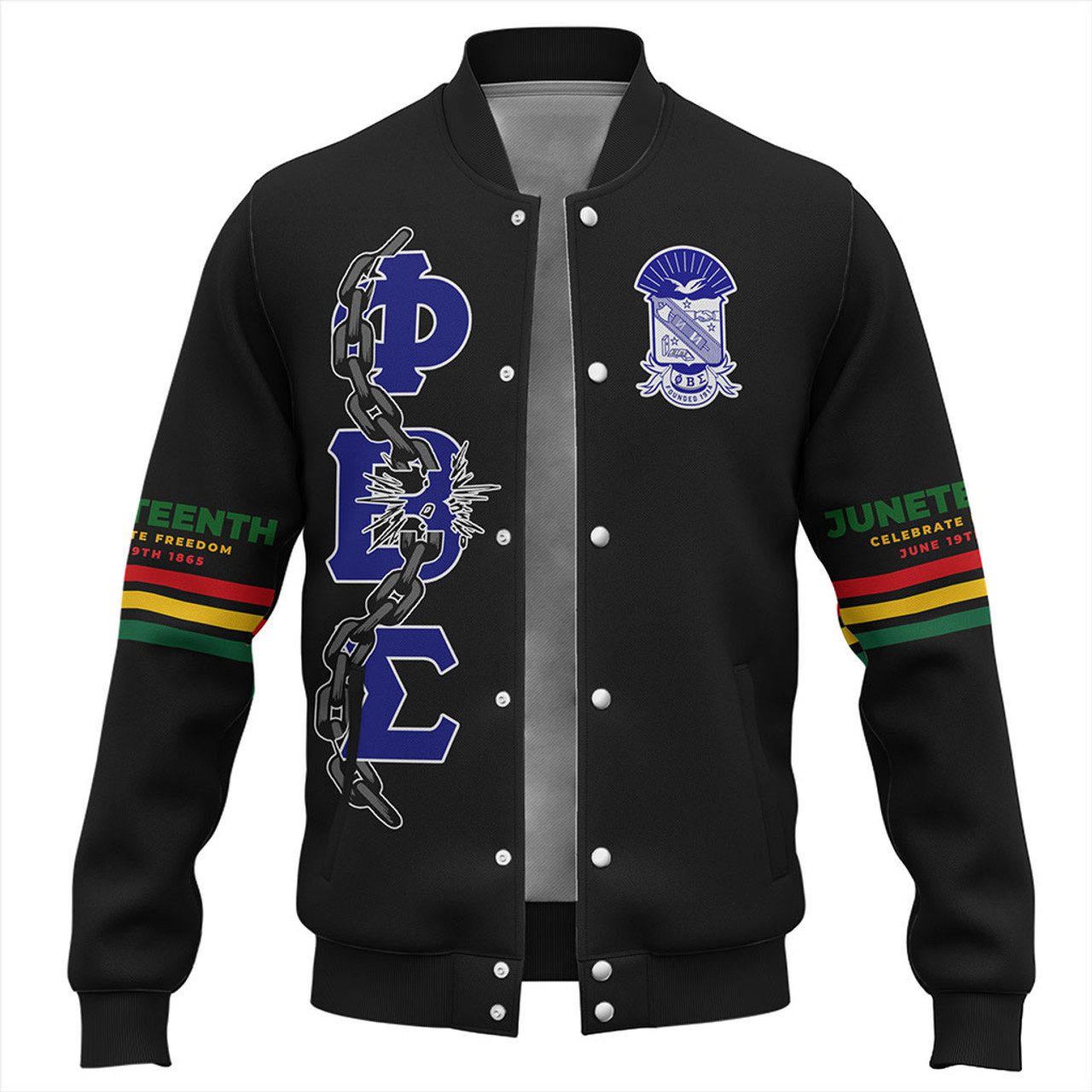 Phi Beta Sigma Baseball Jacket Juneteenth Chain Freedom Day