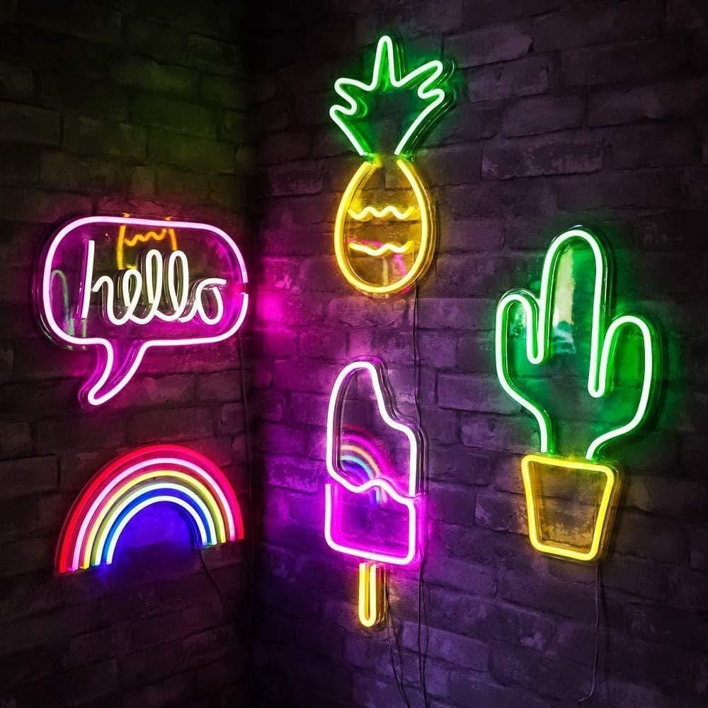 Flamingo Cactus Pineapple Neon Sign Light: USB/Battery Powered Night Lights for Kids Room Bedside Table – Xmas Party Decoration NTD