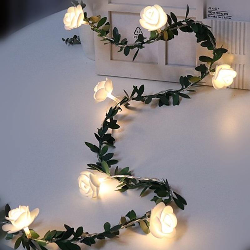 Christmas Rose Flower Vine LED String Lights: Battery Powered Fairy Lights for Room, Valentine’s Day Decoration – Artificial Garland Magic NTD