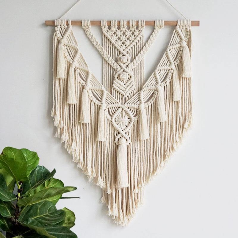 Tapestry Macrame Wall Hanging Woven Decor Bohemian Apartment Bedroom Wall Art Decor 21.6″ X 27.5″ White NT
