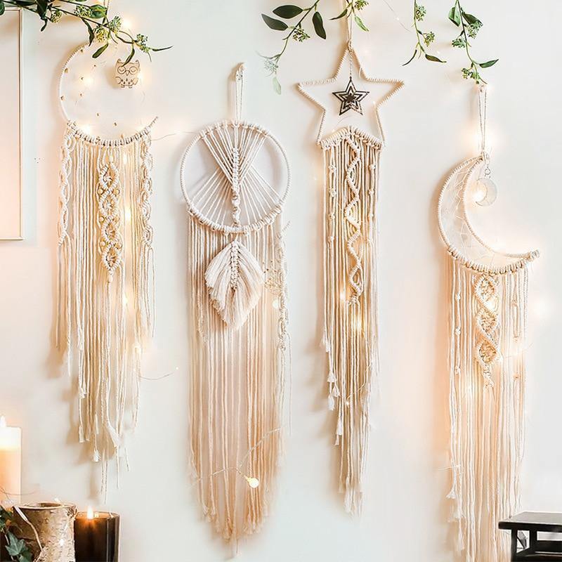 Dream Catcher Boho Chic: Moon Star Woven Wall Hanging Crochet Baby Room Minimalist Decor Moon Child Gift for Mom, Her, Mother’s Day, Birthday NTD