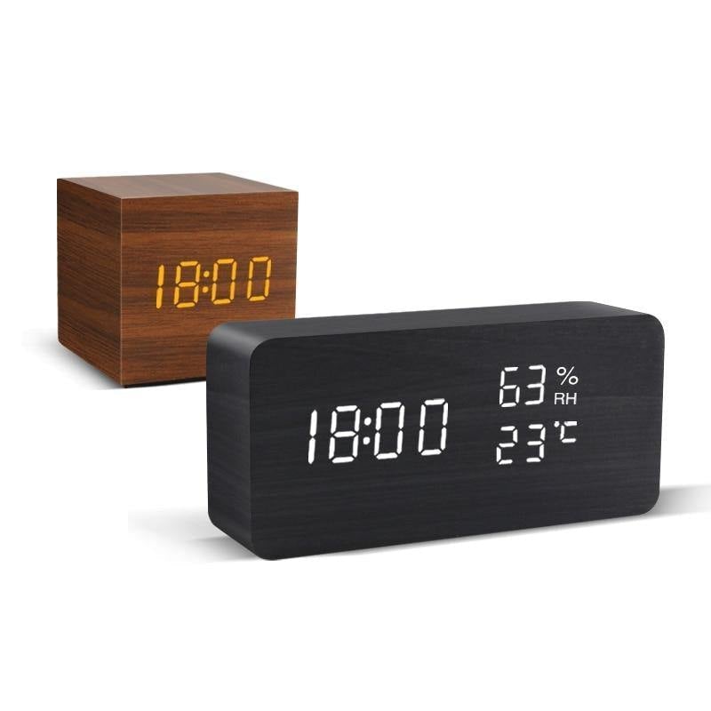 Clock LED Wooden Watch Table Voice Control Digital Wood Despertador USB/AAA Powered Electronic Desktop Clocks NTD