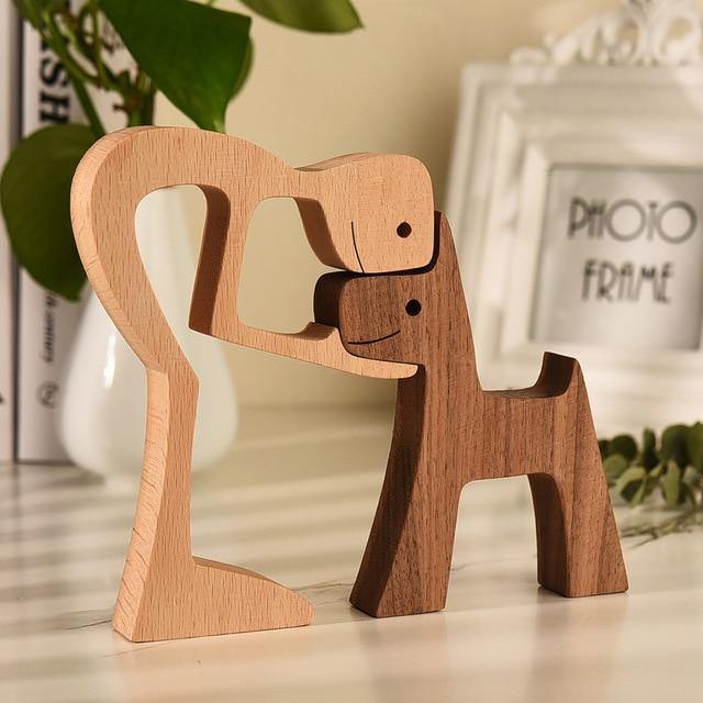 Wood ECO Wood Dog Women Man carved Sculpture Hand-sanded Wooden Cra fs Home Desk Decorations Gifts for Girl Boy Childen Birdthday NTD