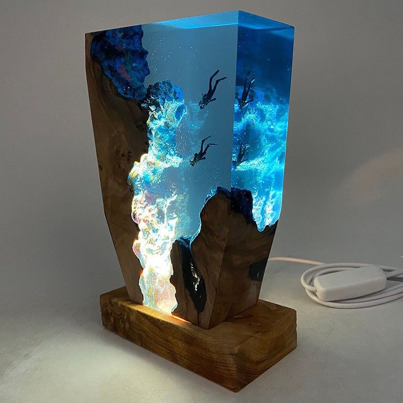 Ocean Resin Wood Lamp and Couple Diver Night Light Housewarming Christmas gifts NTD