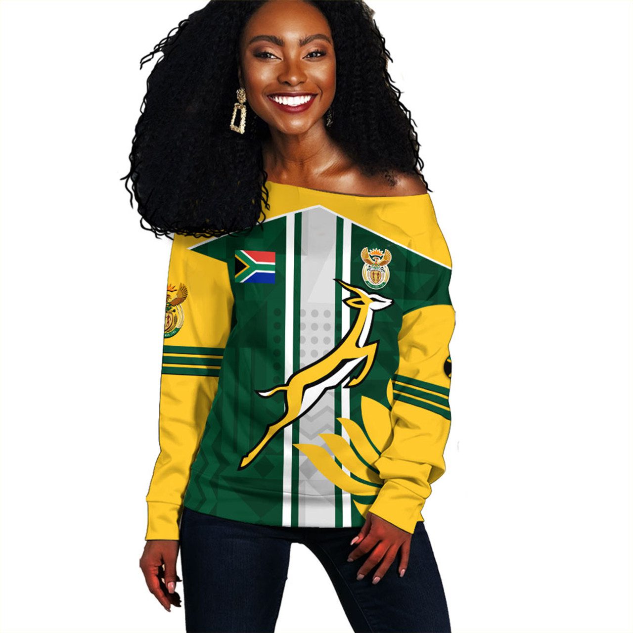 South Africa Off Shoulder Sweatshirt Pattern African With Flower Protea