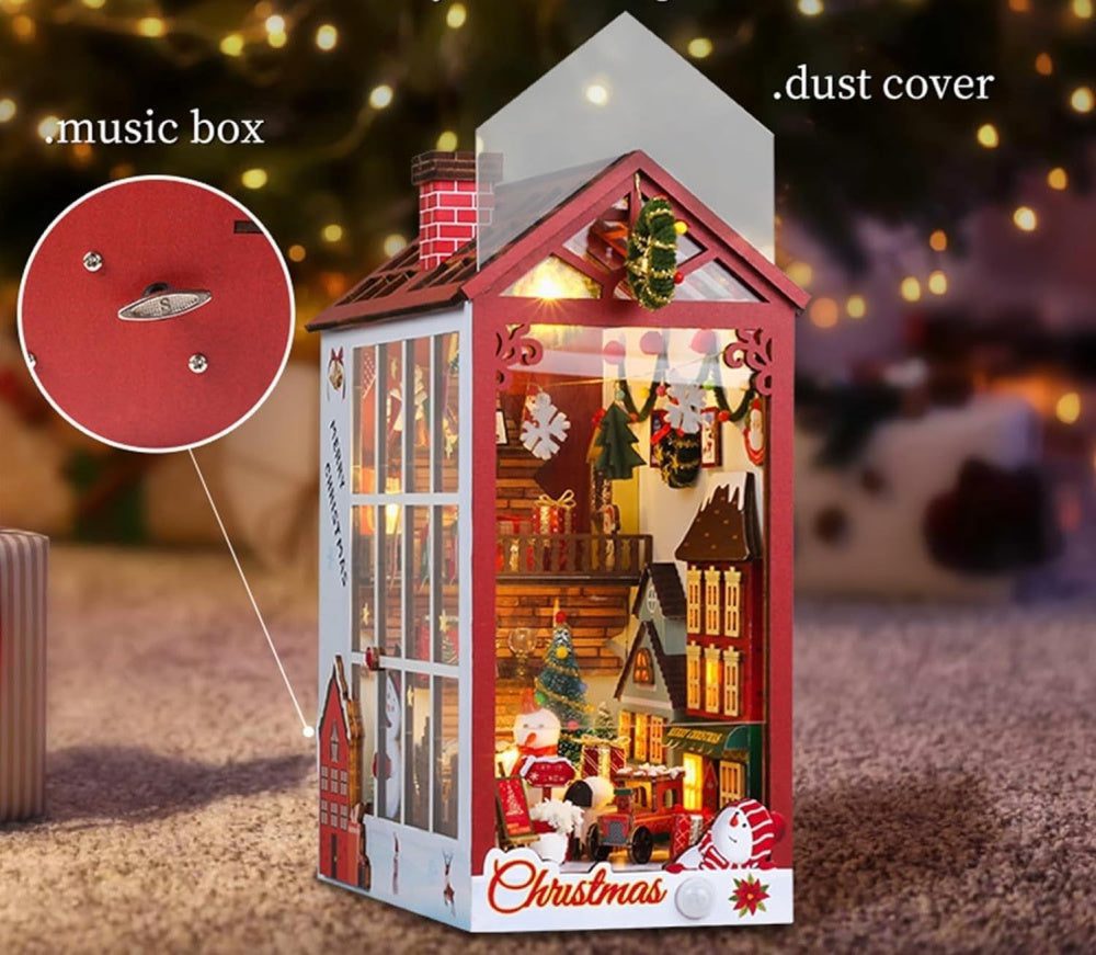 Christmas DIY Book Nook 3D Puzzle Doll House with Sensor Light Dust Cover Music Box Roombox Xmas Gift Ideas for Christmas Gift NTD