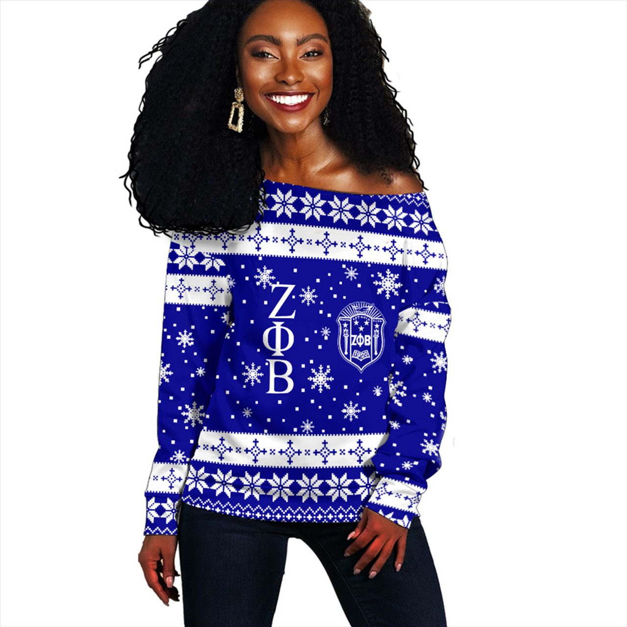 Zeta Phi Beta Off Shoulder Sweatshirt Sorority Christmas