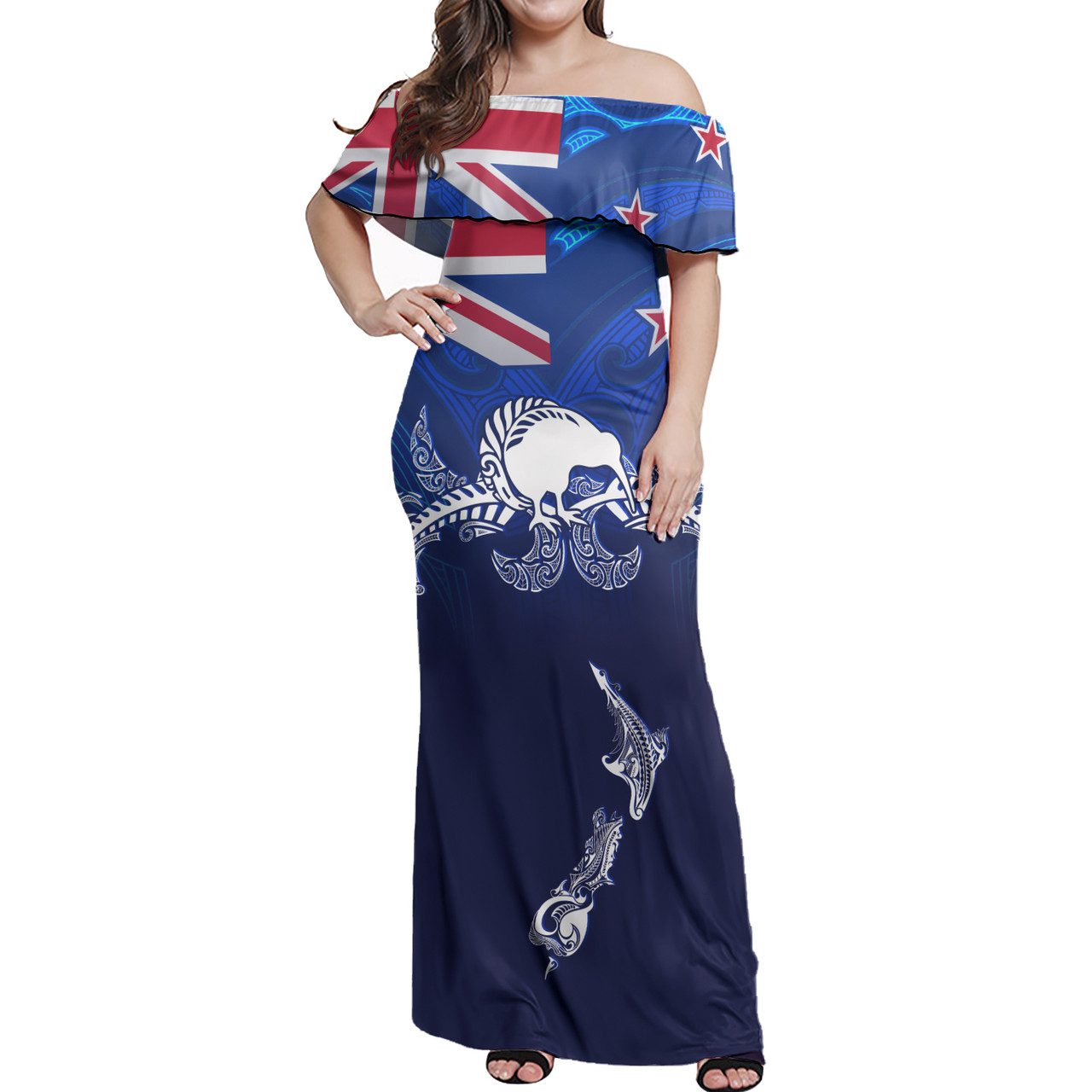 New Zealand Women Off Shoulder Long Dress – Nz Flag Maori Patterns