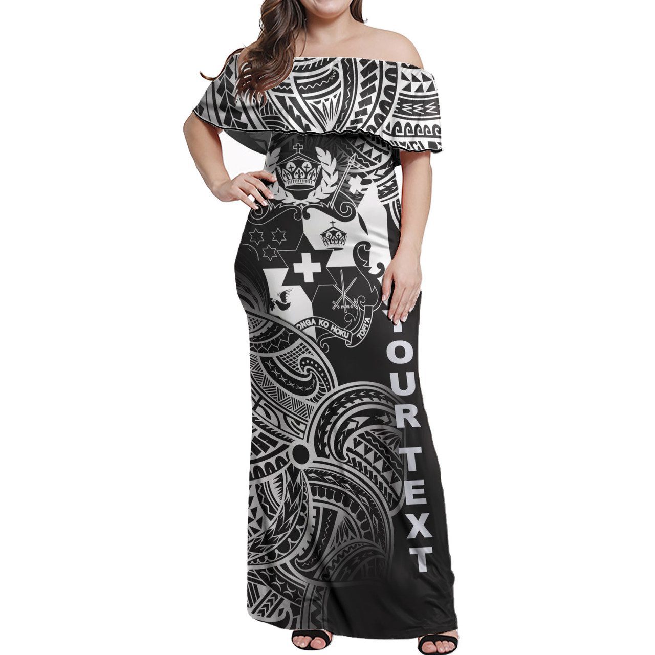 Tonga Woman Off Shoulder Long Dress – Tonga Tribal Flower White