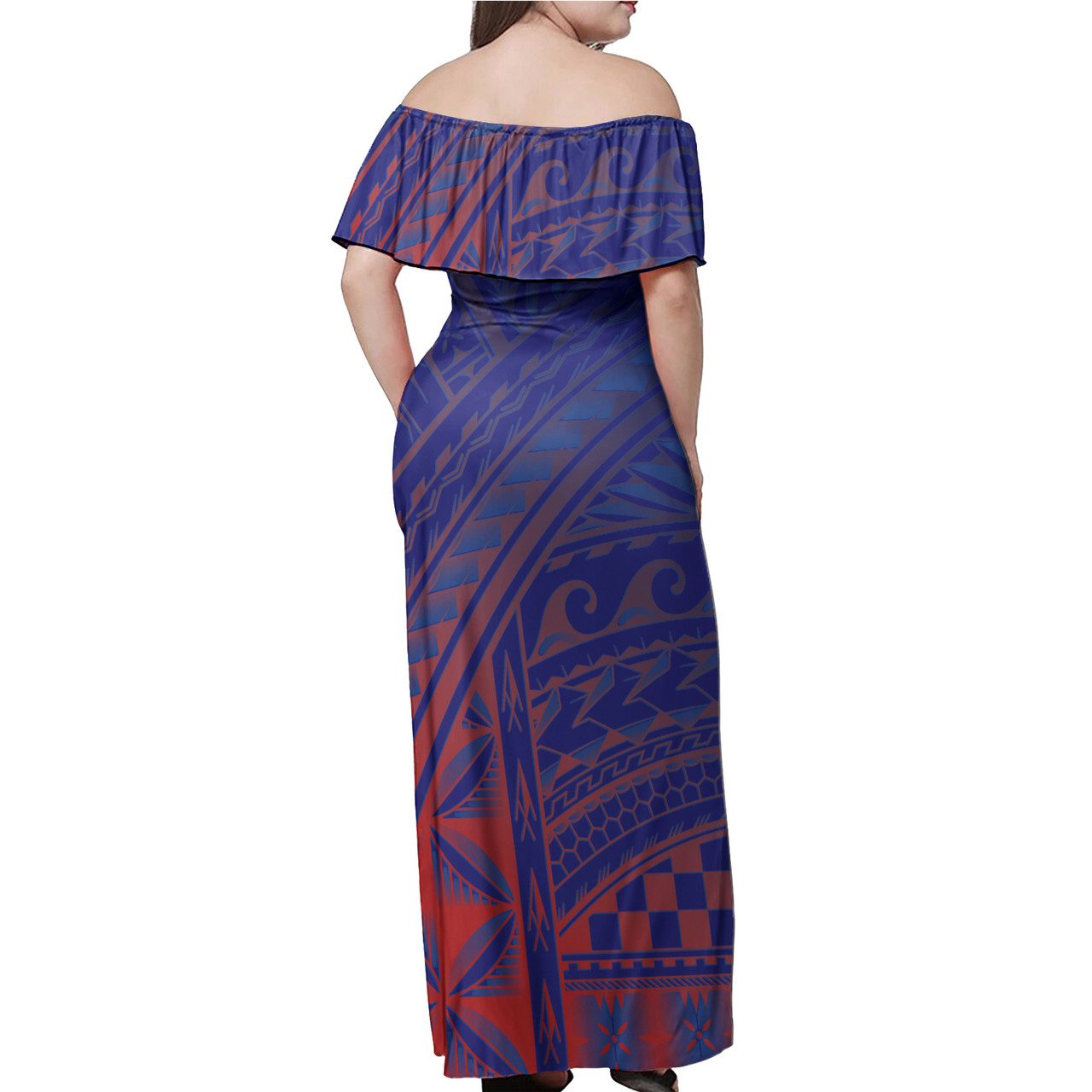 American Samoa Seal With National Flowers Polynesian Patterns Women Off Shoulder Long Dress