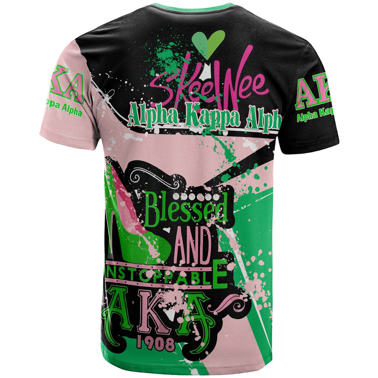 Alpha Kappa Alpha T-Shirt – Alpha Kappa Alpha Sorority Blessed And Unstoppable 1908 Splash Style T-shirt