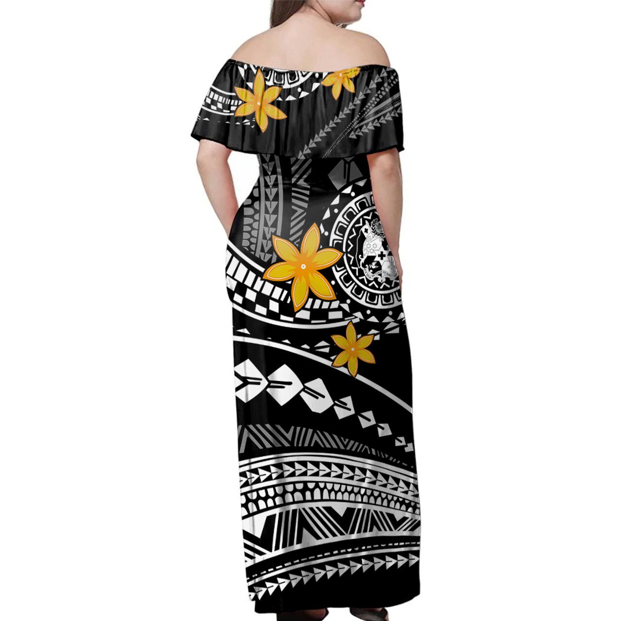 Tonga Woman Off Shoulder Long Dress Tribal Plumeria