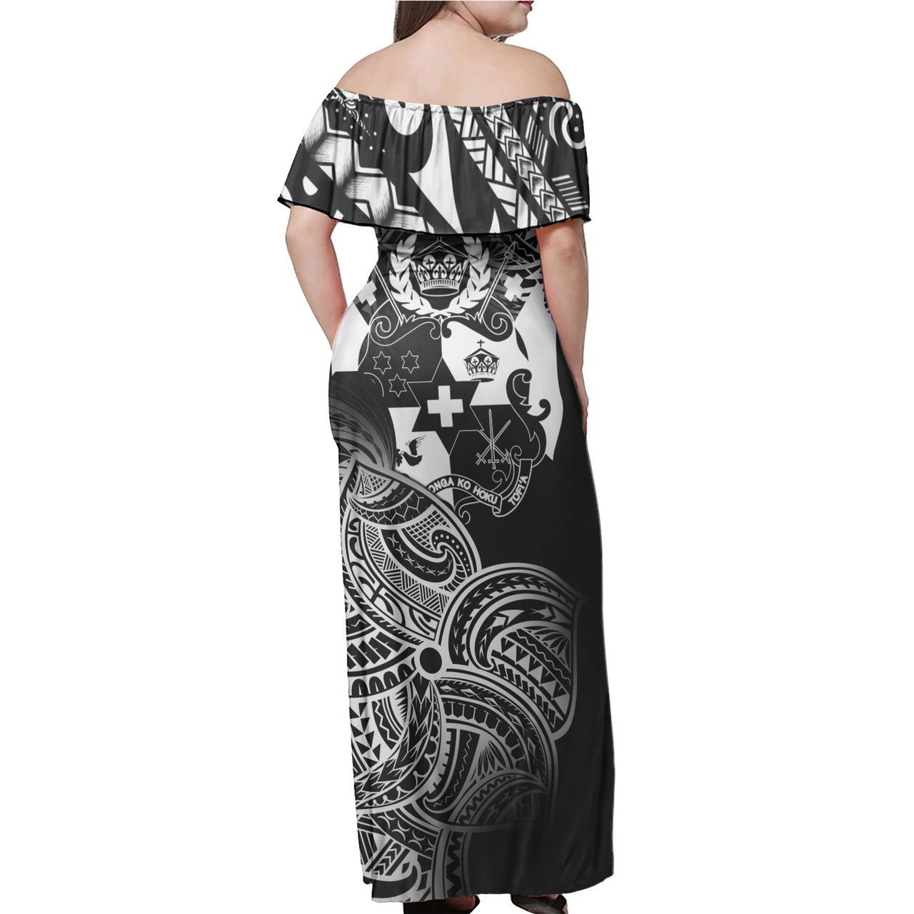 Tonga Woman Off Shoulder Long Dress – Tonga Tribal Flower White