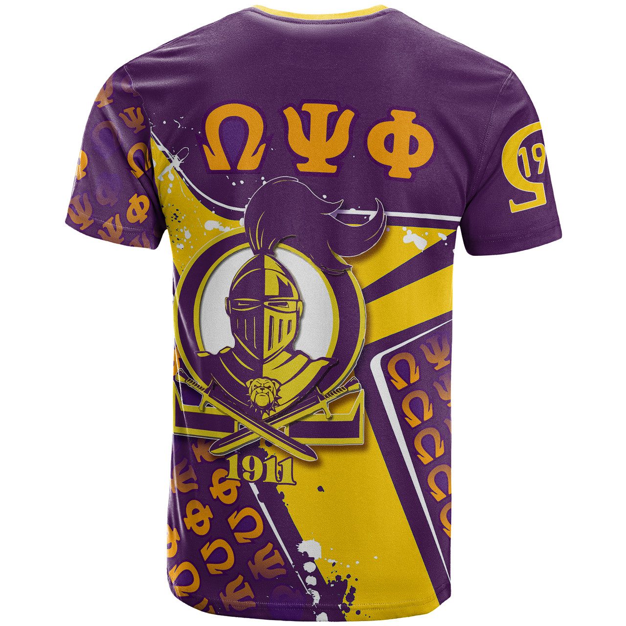 Omega Psi Phi T-Shirt – Custom Omega Psi Phi Fraternity Knight With Bulldog 1911 Splash Style