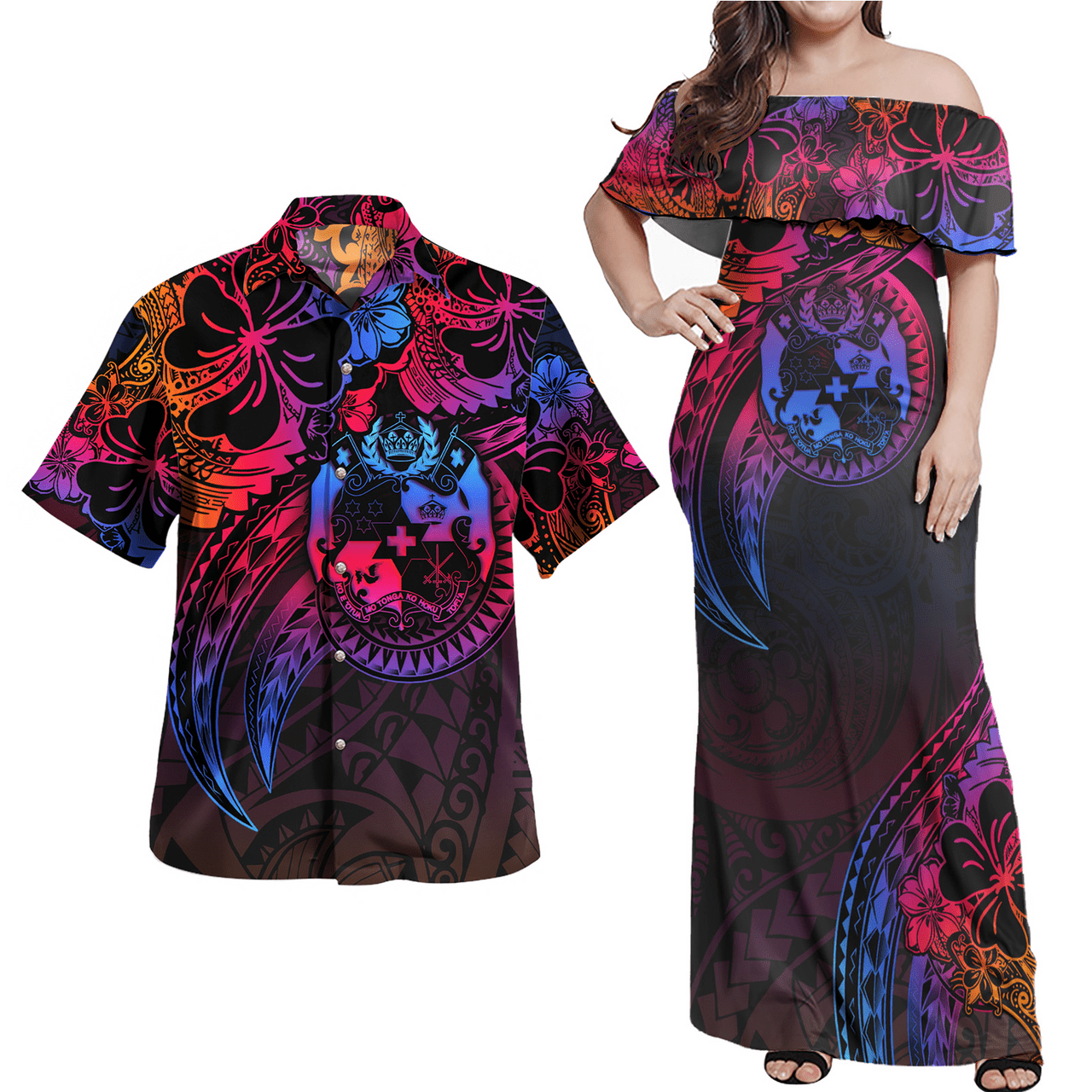 Tonga Combo Off Shoulder Long Dress And Shirt Rainbow Style