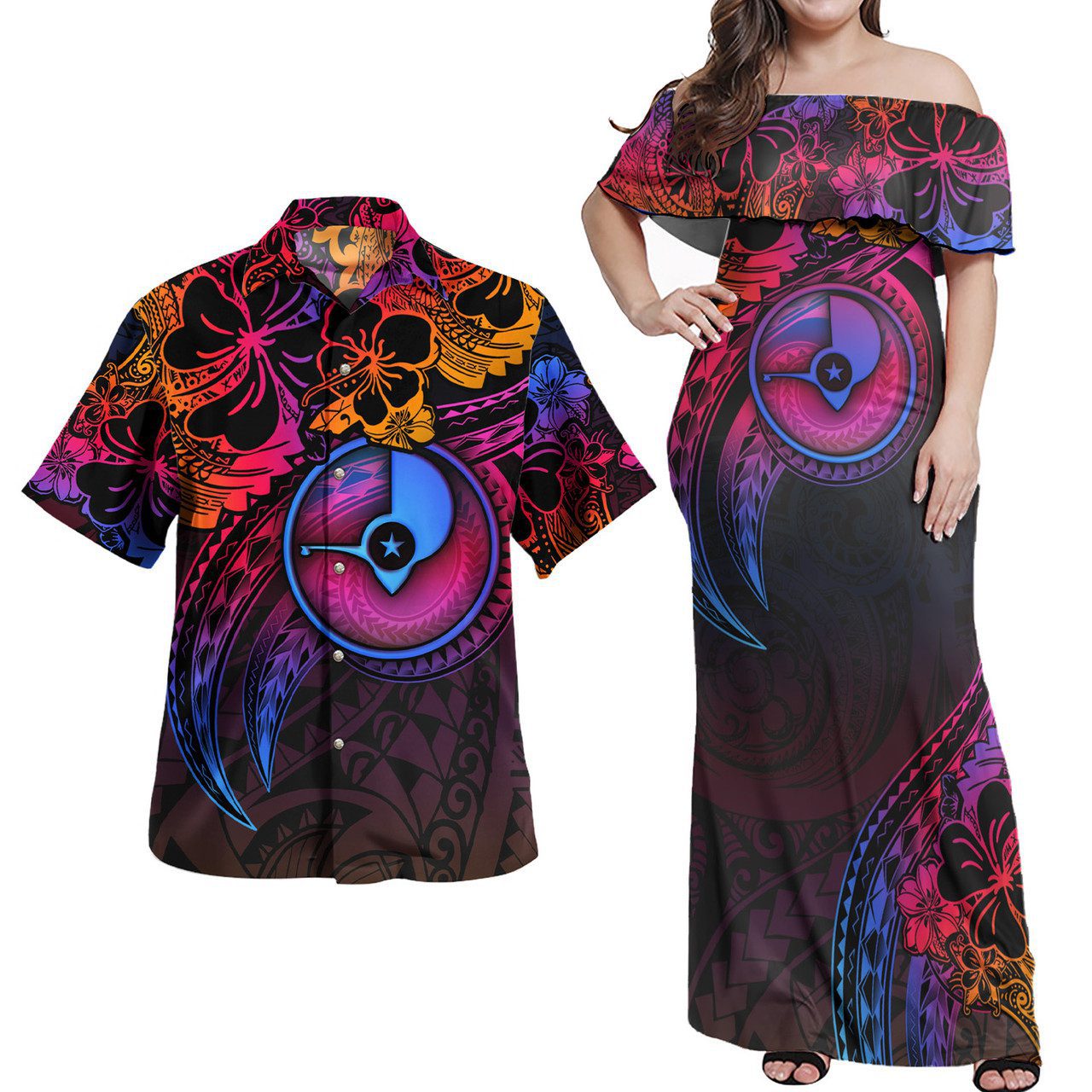 Yap State Combo Off Shoulder Long Dress And Shirt Rainbow Style